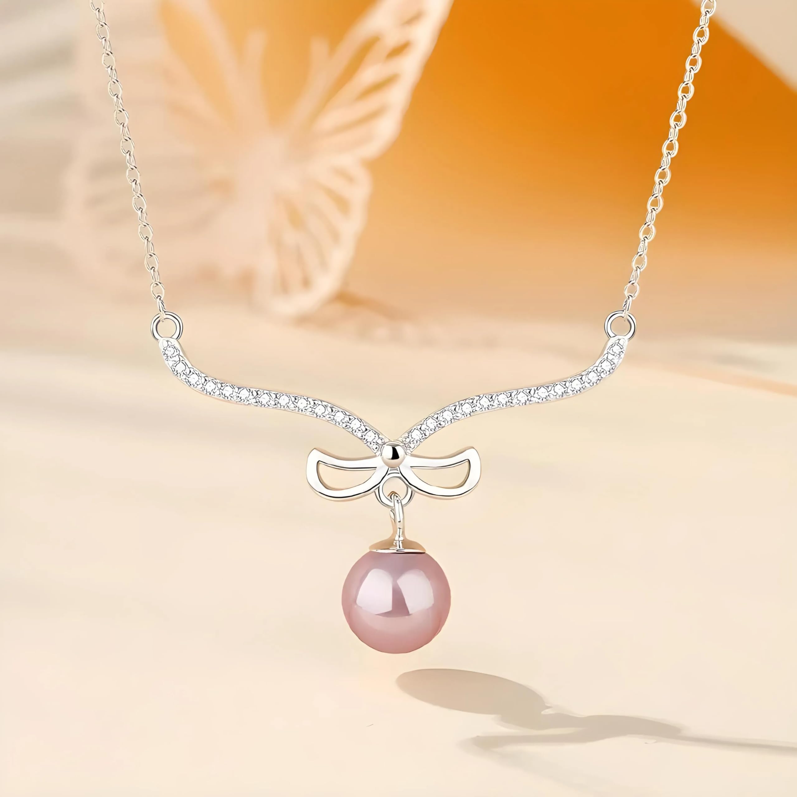 LYGBAOFUL Europejski wisiorek z kokardką S naszyjnik łańcuszek dla kobiet urodziny wesele Jewelry-T130