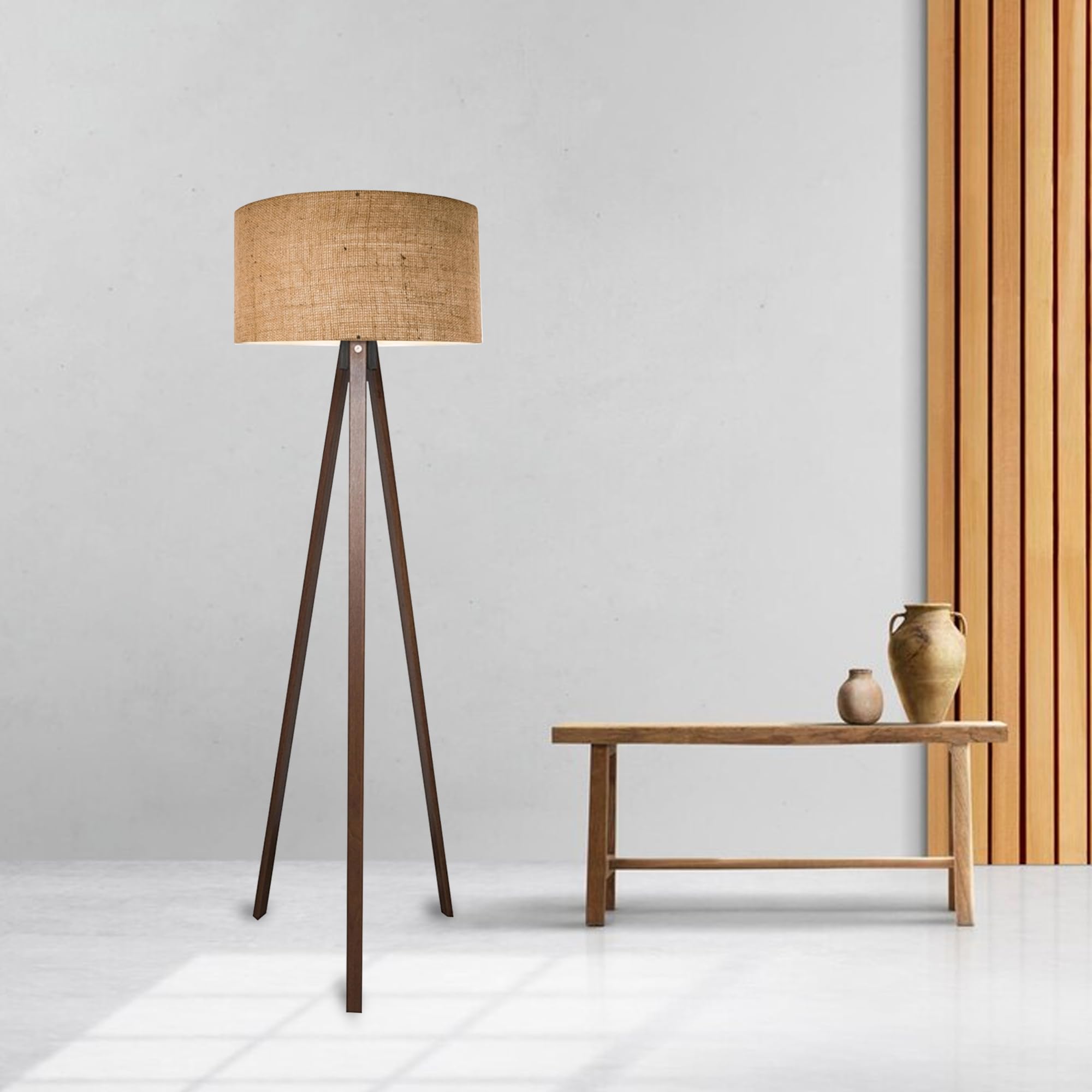lux.pro Lampada da Terra a Treppiede Alta 140 cm Piantana Tripode con Paralume Cilindrico Design Moderno per Soggiorno Camera da Letto Angolo Lettura - Marrone
