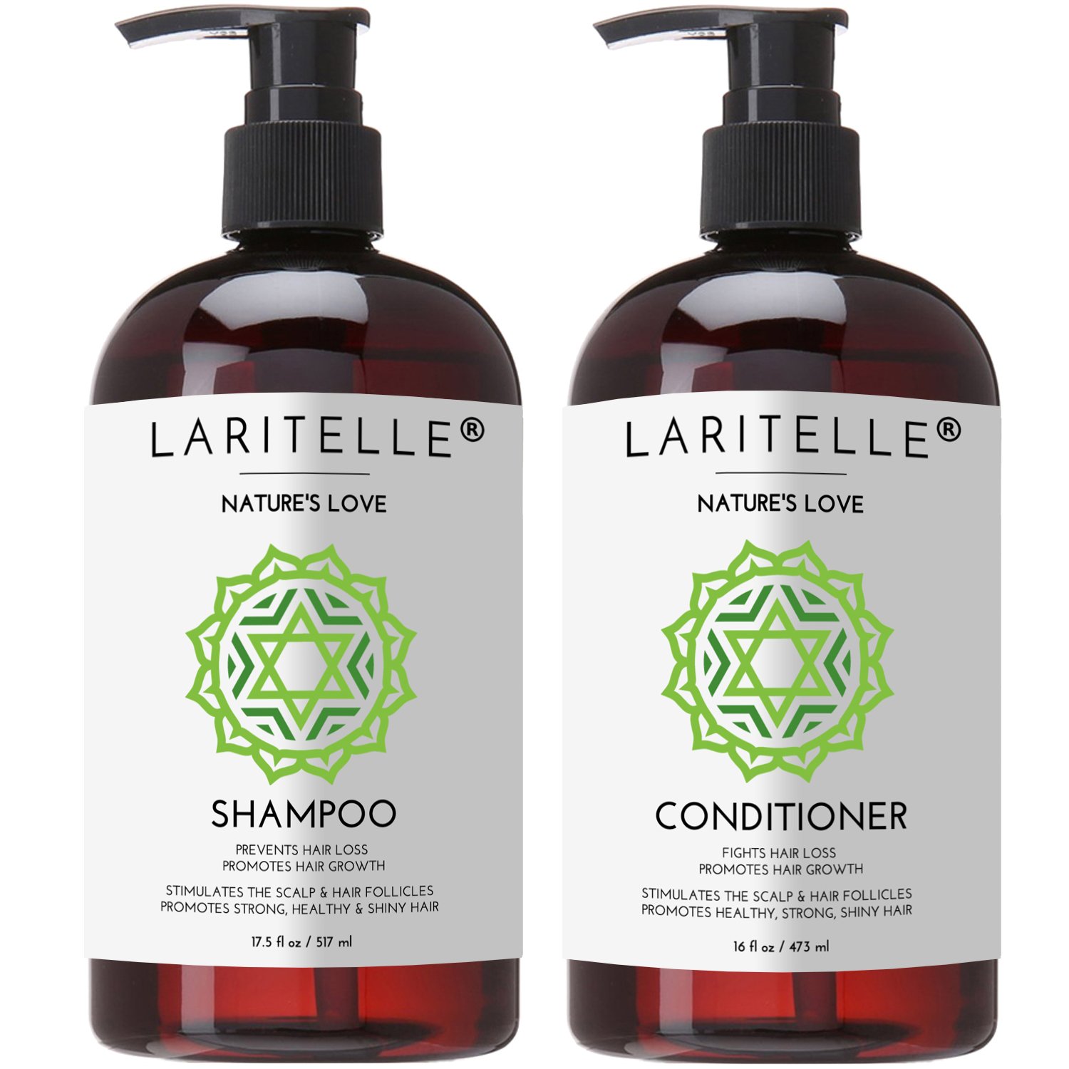 Laritelle Organic Shampoo 17 oz + Conditioner 16 oz | Prevents Hair Loss, Promotes Hair Growth | Organic Quinoa + Keratin + Rosemary, Ginger & Grapefruit | NO GMO, SLS, Gluten, Parabens, Phthalates