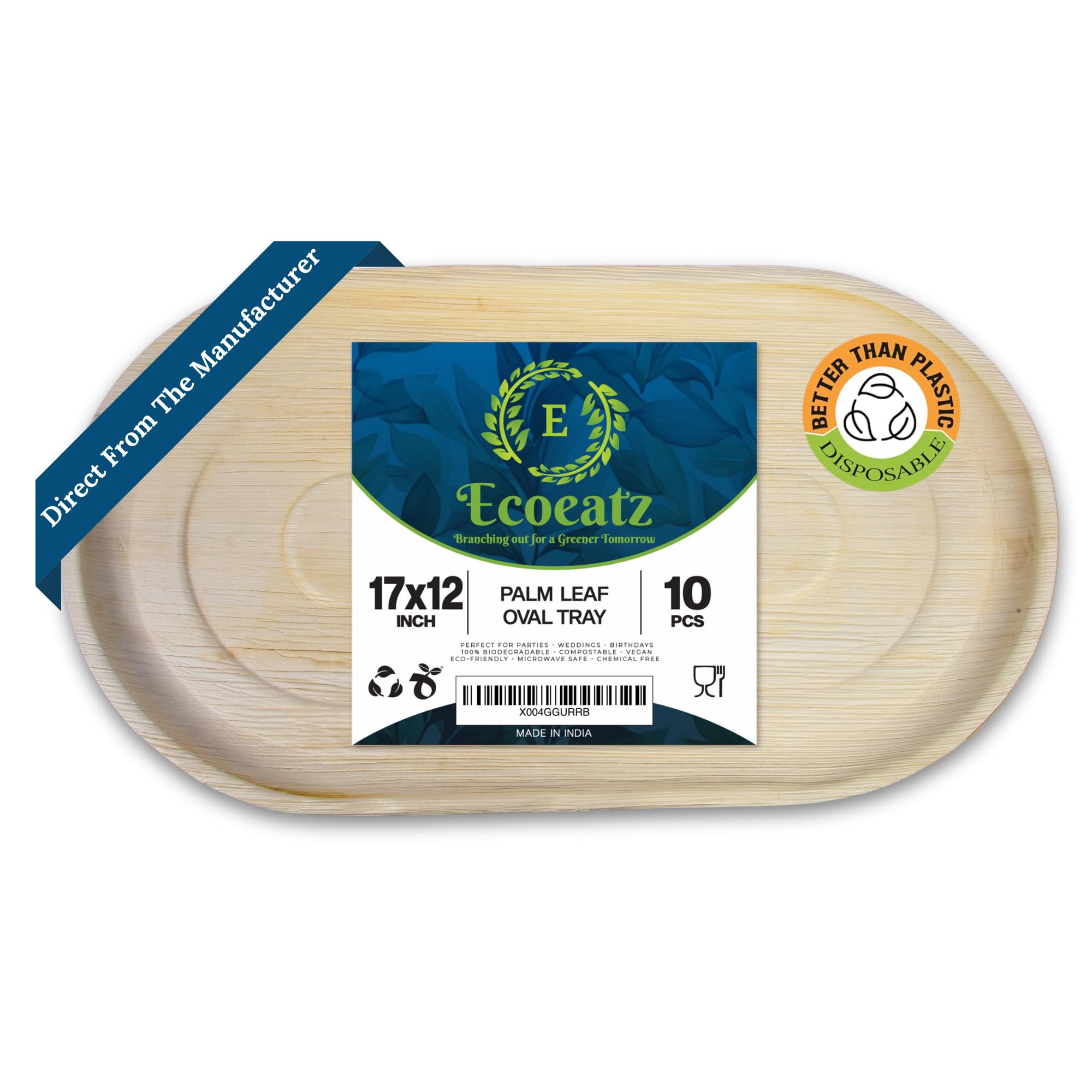 17" x 12" Oval Bamboo Serving Platters – 10 Pack Compostable & Disposable Charcuterie Boards, Party Platters, and Catering Trays for Weddings, Events, Outdoor Gatherings