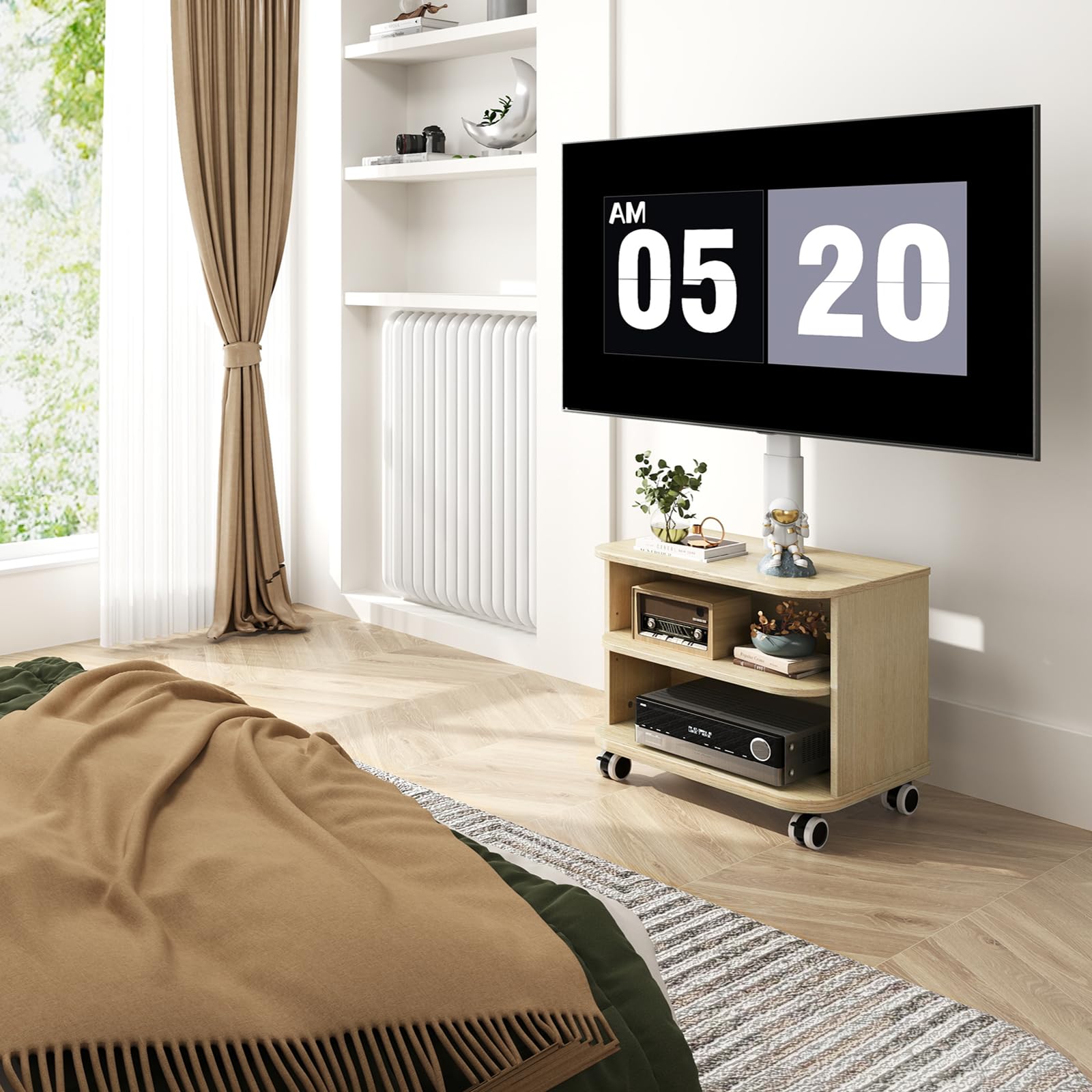 5Rcom Biały stojak na telewizor na kółkach do telewizorów 81.3-165.1 cm LED LCD OLED, płaskie, zakrzywione, szafka pod telewizor z regulacją wysokości z uchwytem do 40 kg, mobilny stojak na telewizor