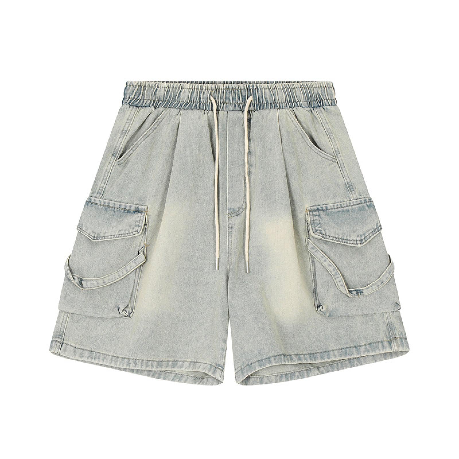 GRFIT Pantaloncini Short Uomo Pantaloncini da Lavoro Larghi Tascabili con Coulisse Elastica Vintage per Pantaloni Hip-Hop Larghi da Uomo