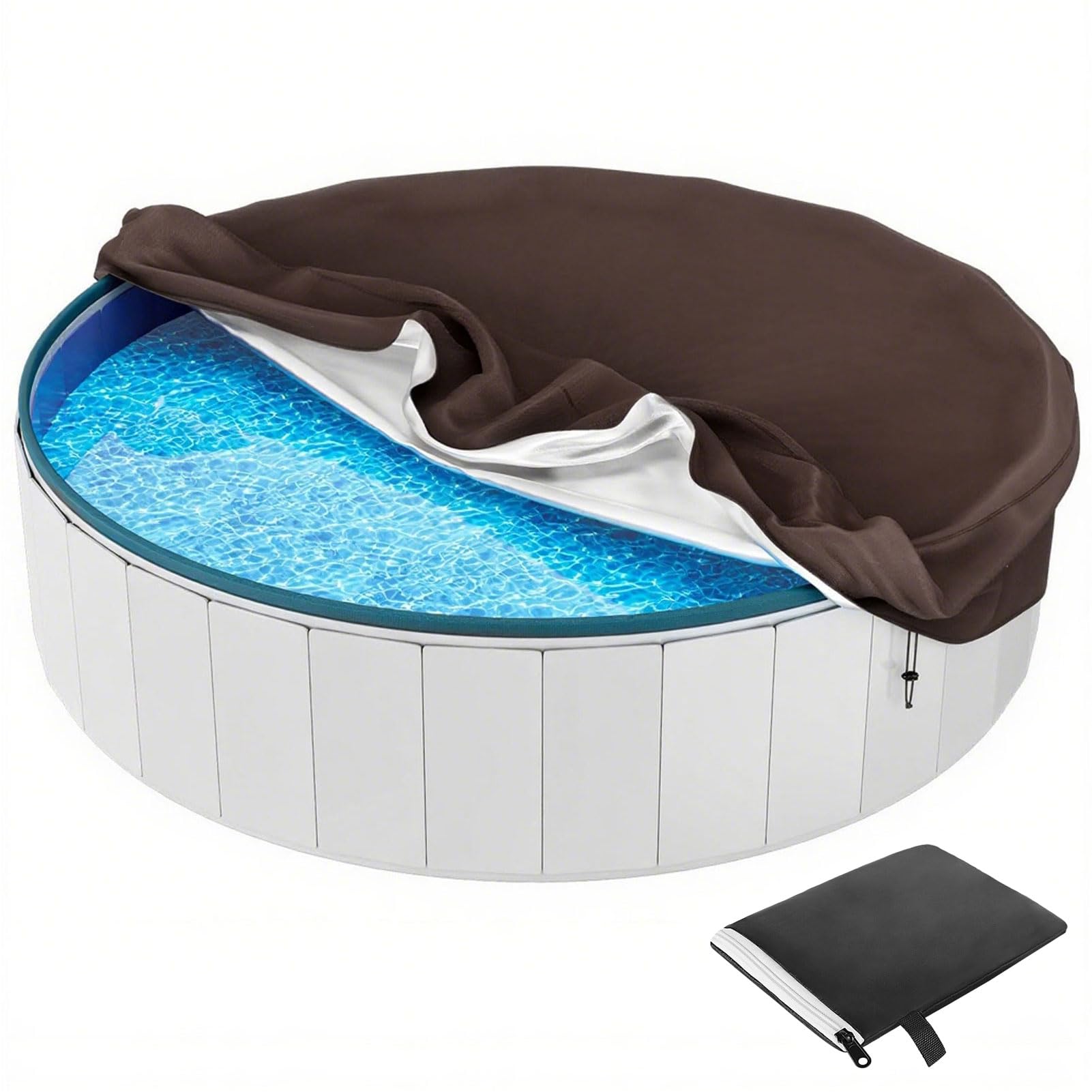 Round Pool Cover, Solar Cover for Above Ground Pools, Heavy Duty Swimming Pool Cover Protector, Strong Tear Resistant Pool Cover Ideal for Waterproof and Dustproof,Brown,10FT/120 x8