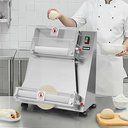 Miniatura 8 de VEVOR Hoja de rodillo de masa de pizza, prensa semiautomática de pizza de acero inoxidable de 3 a 16 pulgadas, máquina eléctrica comercial para