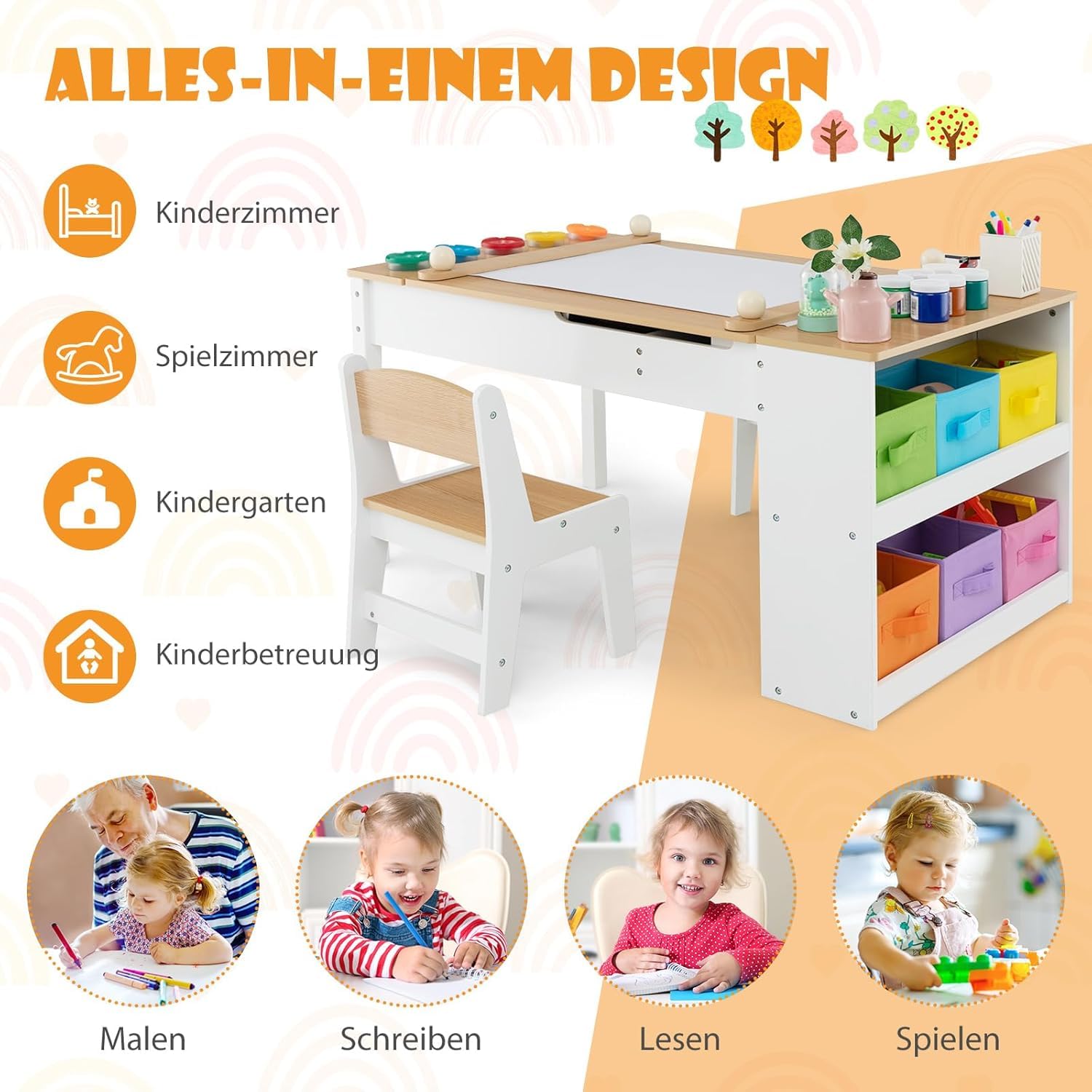 Bureau Enfants Avec Chaise & Rouleau De Papier De 10mx22cm, 2 Marqueurs Pour Enfants De 3 Ans 91494258