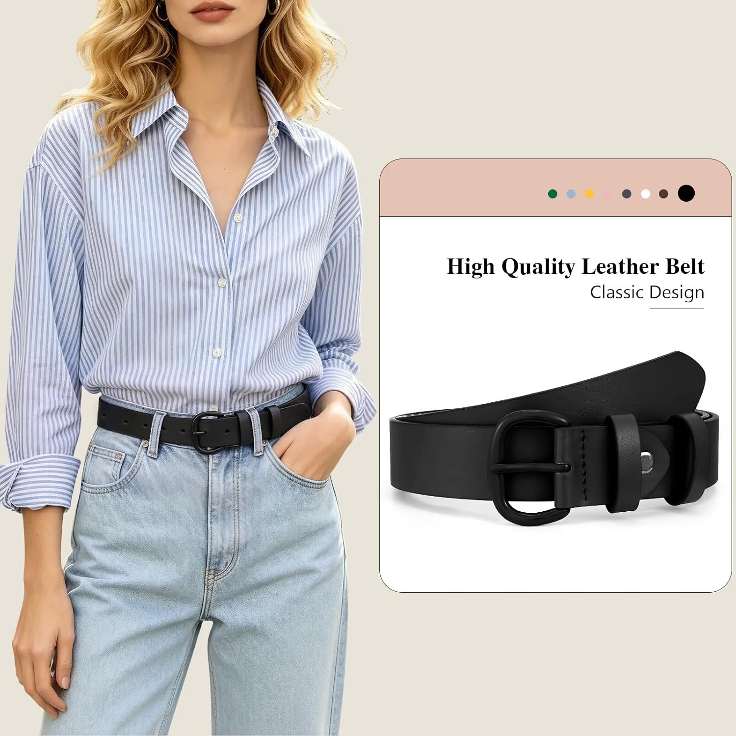 WHIPPY Women Leather Belt for Jeans Pants Dresses Black Ladies Waist Belt with Pin Buckle image 3