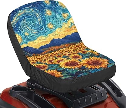 Oil Painting Sunflower Seat Cover for Riding Lawn Mower Non-Slip Anti-Dirt for Skid Loader Backhoe Fast & Easy to Fit