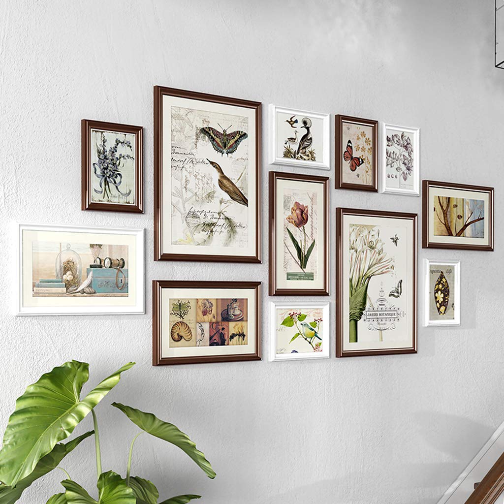 12er Holz Multi Bilderrahmen Fotorahmen Collage Set Wand | Mehrere Bildergalerie Fotogalerie mit Glasscheibe DIY Family Home Wohnzimmer Decor (Braun weiß)