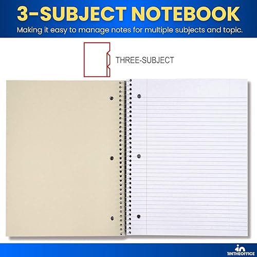 Miniatura 5 de 1InTheOffice Cuaderno de espiral de 3 materias, cuadernos de espiral encuadernado con alambre, cuadernos con rayas universitarias, 8 x 11, 70 hojas,