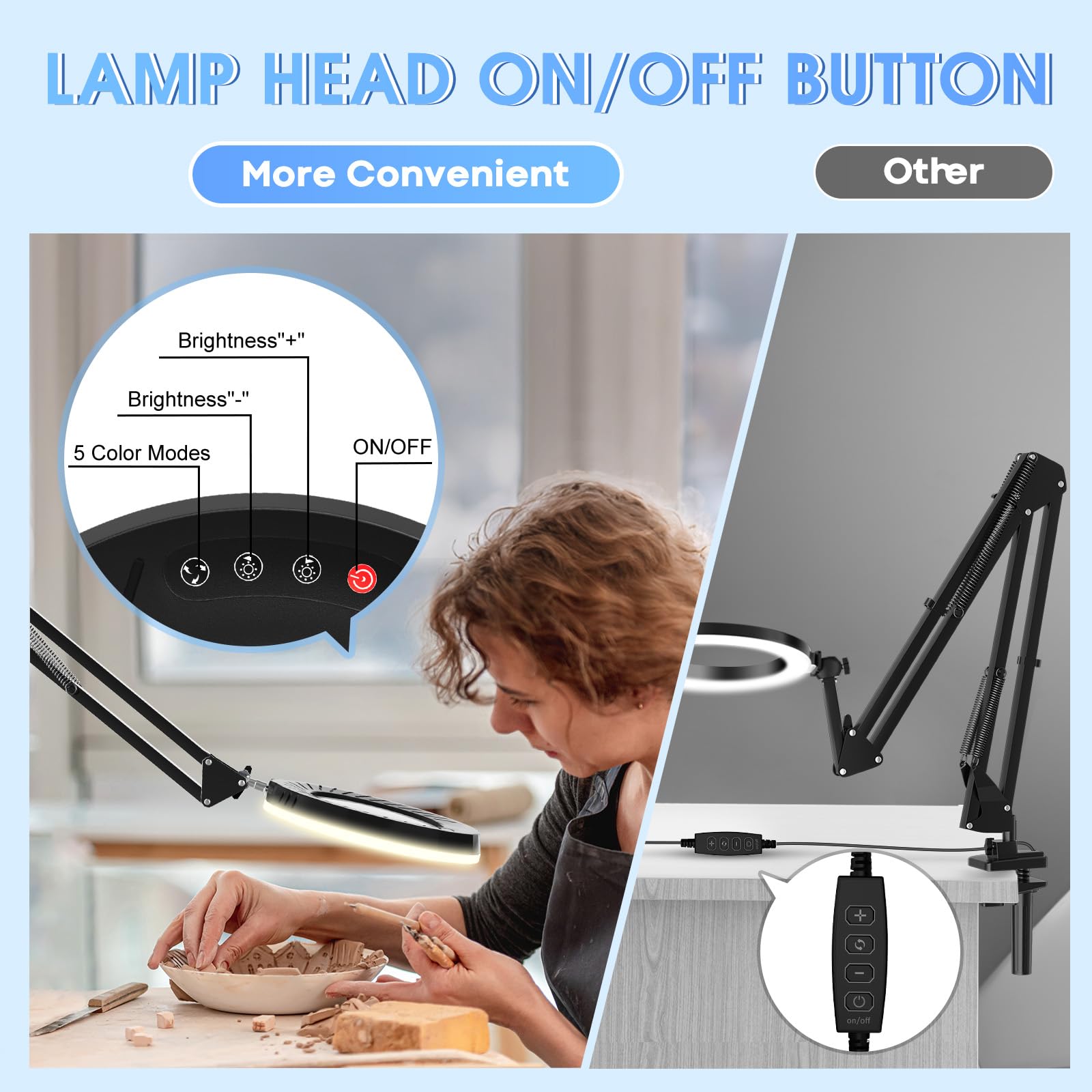 RealPlus 10X Magnifying Glass Lamp with Stand, 5-Colour & Seamless Dimming, Adjustable Arm, 4.3" Genuine Glass Lens - Image 3