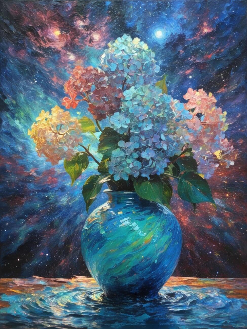 Henypt Cross Stitch Kit Hydrangeas and the Starry Sky Flowers DIY Needlepoint Set for Beginners The Elderly with Accessories Handmade DIY/Gifts 14CT 60x80cm