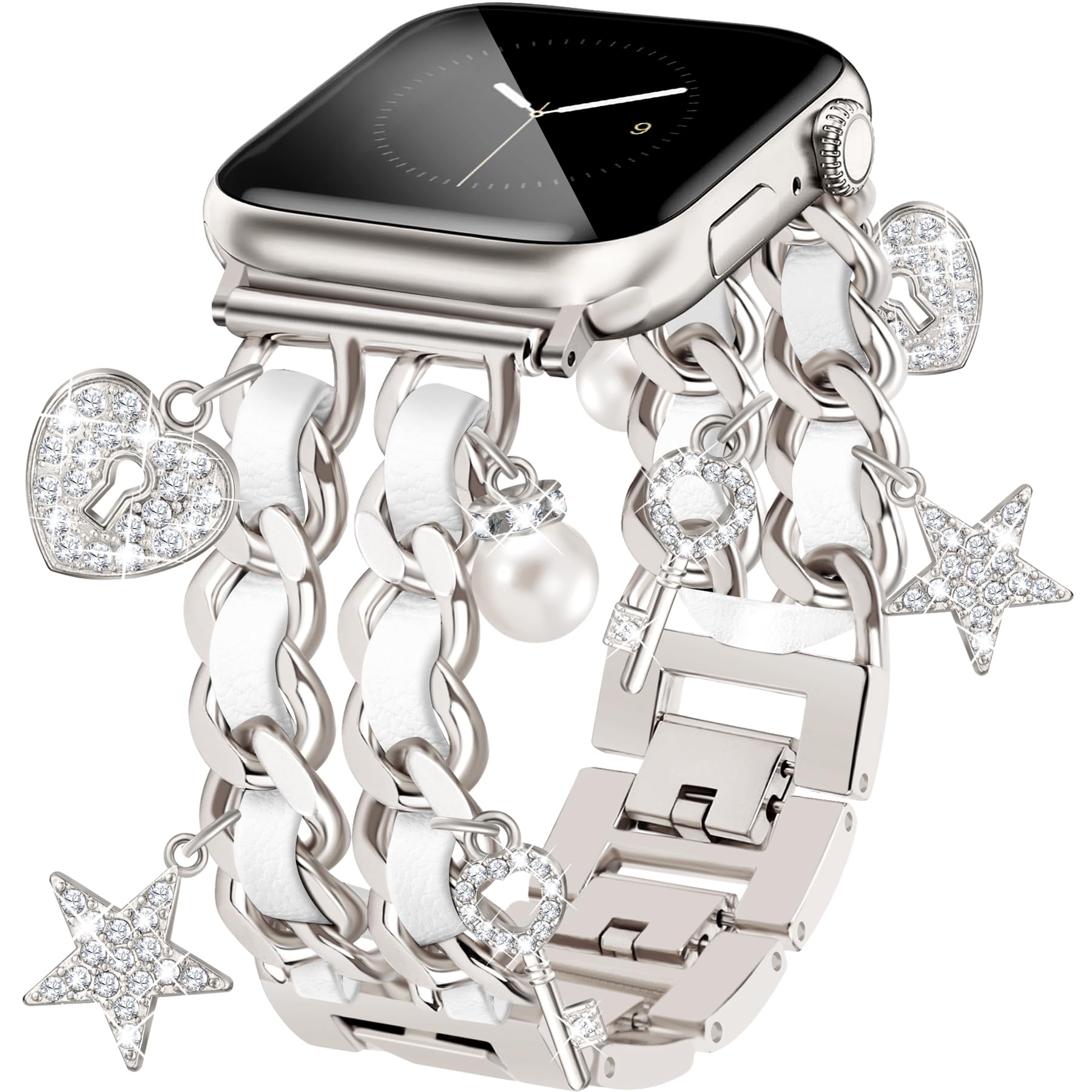 Newlibery Damen-Uhrenarmbänder, kompatibel mit Apple Watch, 38 mm, 40 mm, 41 mm, 42 mm, 44 mm, 45 mm, verstellbares Metallarmband für iWatch Serie 9/8/7/6/5/4/3/2/1/SE