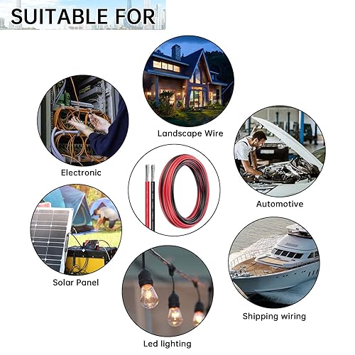 Miniatura 6 de iGreely - Cable de calibre 10, cable eléctrico de cobre estañado de 10 AWG, 2 conductores aislados para panel solar, audio de automóvil, altavoz