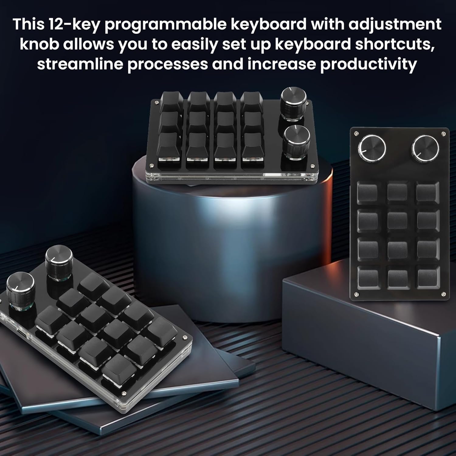 Macro Mechanical Keyboard, 12 Keys, Multifunctional, DIY, Programmable Keyboard, Portable Keyboard for Office, Gaming, Laboratory (Black)