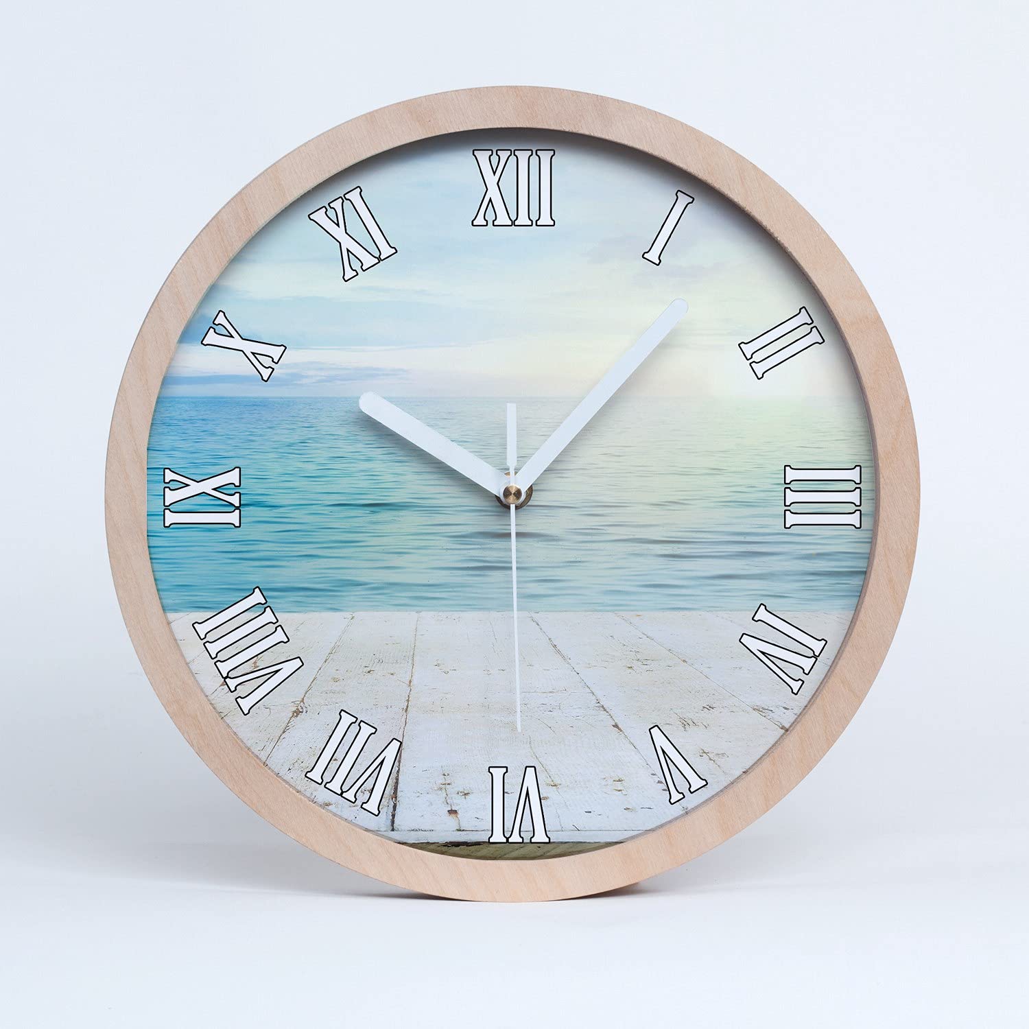 Tulup Holzuhr ⌀ 20cm Wanduhr Uhr Holz Dekoration Modern Runde Stille Uhren Weiße Uhrzeiger - Meer