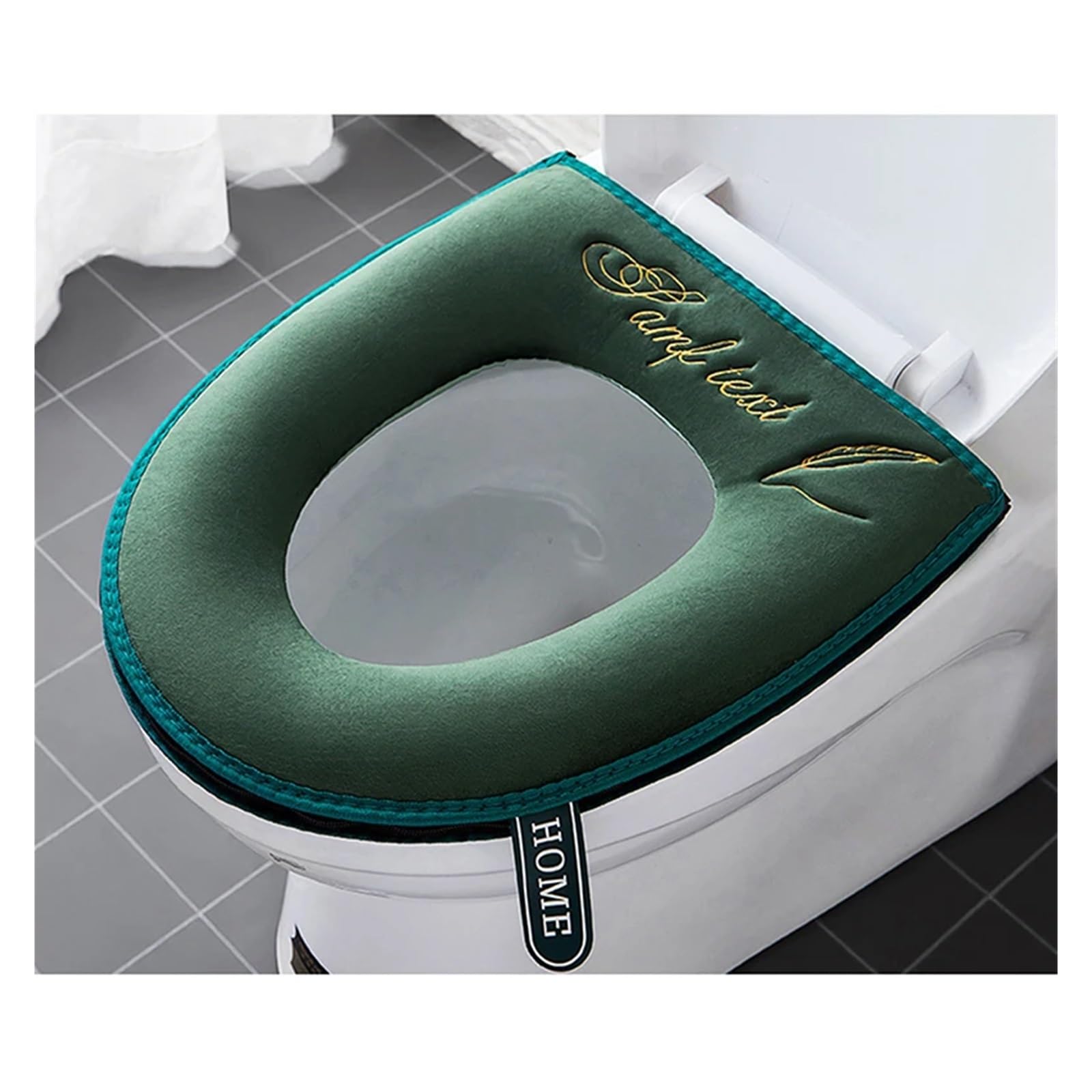 HLAVORTEXA Toilet Seat Cover Winter Warm Soft WC Mat Bathroom Washable Removable Zipper With Flip LidHandle Waterproof Household(Green)