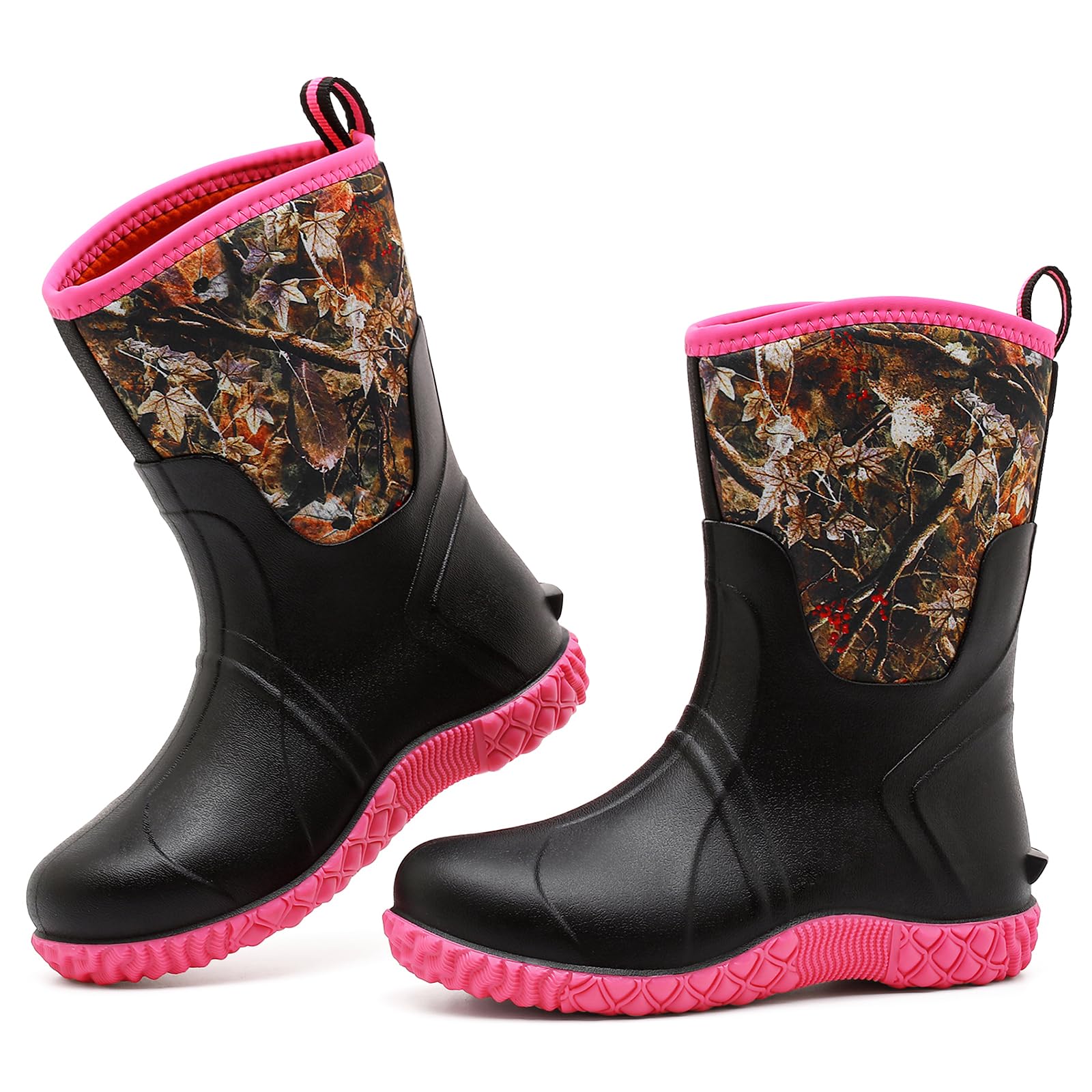 Yenxapei Damen Gummistiefel Wasserdicht Halbhoch Druckmuster Regenschuhe | Rutschfeste Gartenschuhe für Gartenarbeit Alltag bei Regen Segeltouren Outdoor Hof