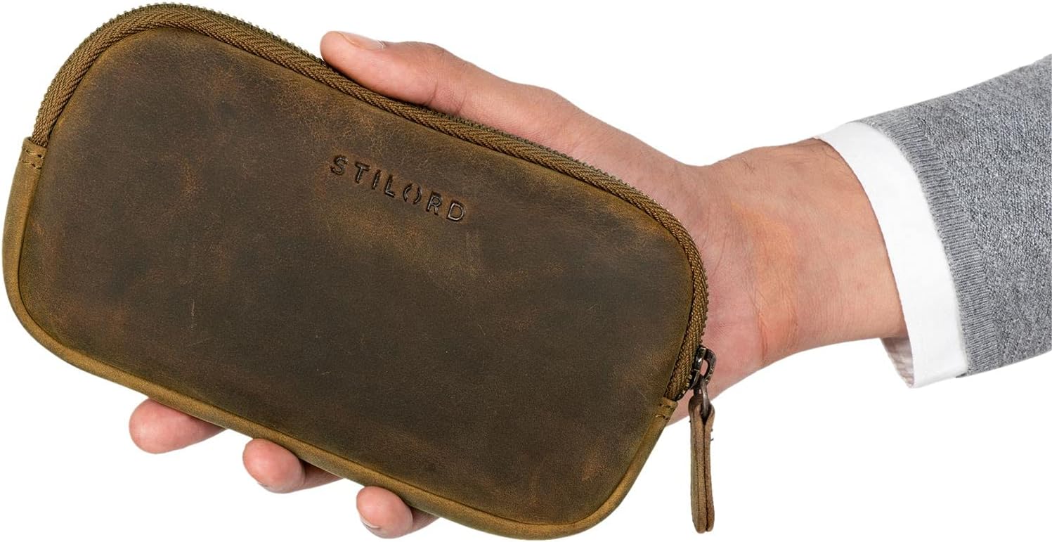 STILORD 'Mike' Small Leather Pouch Vintage for Men Women Ideal as Pencil Case Cosmetic Bag Coin Purse Key Case Organizer Bag in Genuine Leather, Colour:Middle Brown - Image 3