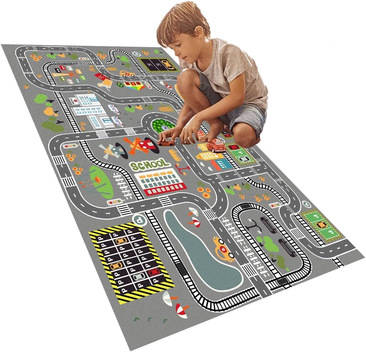 Car Rug Play Mat Great for Playing with Cars and Toys, Kid Playroom