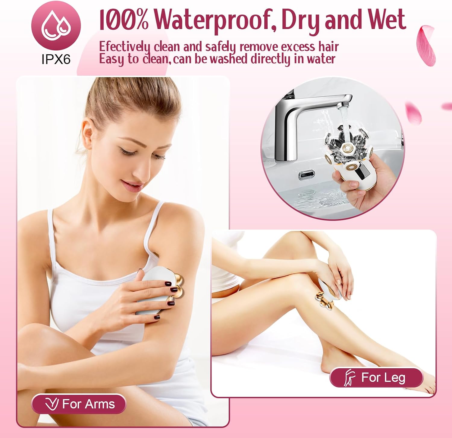 Electric Razors for Women, 7D Floating Head Cordless Shaver, Wet/Dry Painless Hair Remover with Detachable Head, Waterproof for Face, Legs, Underarm, Ideal Gift (Gold)