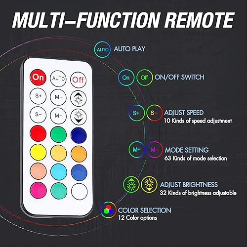 Miniatura 8 de 2 luces LED de 3 pies con bandera ahumada, luz de látigo RGB negra con luz LED con control remoto inalámbrico RF, luz de persecución UTV para ATV