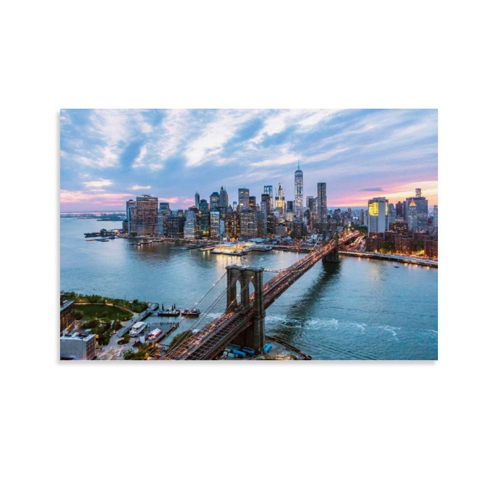 Hellove New York City Manhattan Brooklyn Bridge at Dusk Canvas Art Poster And Wall Art Picture Print Modern Family Bedroom Decor Posters 12x18inch(30x45cm)