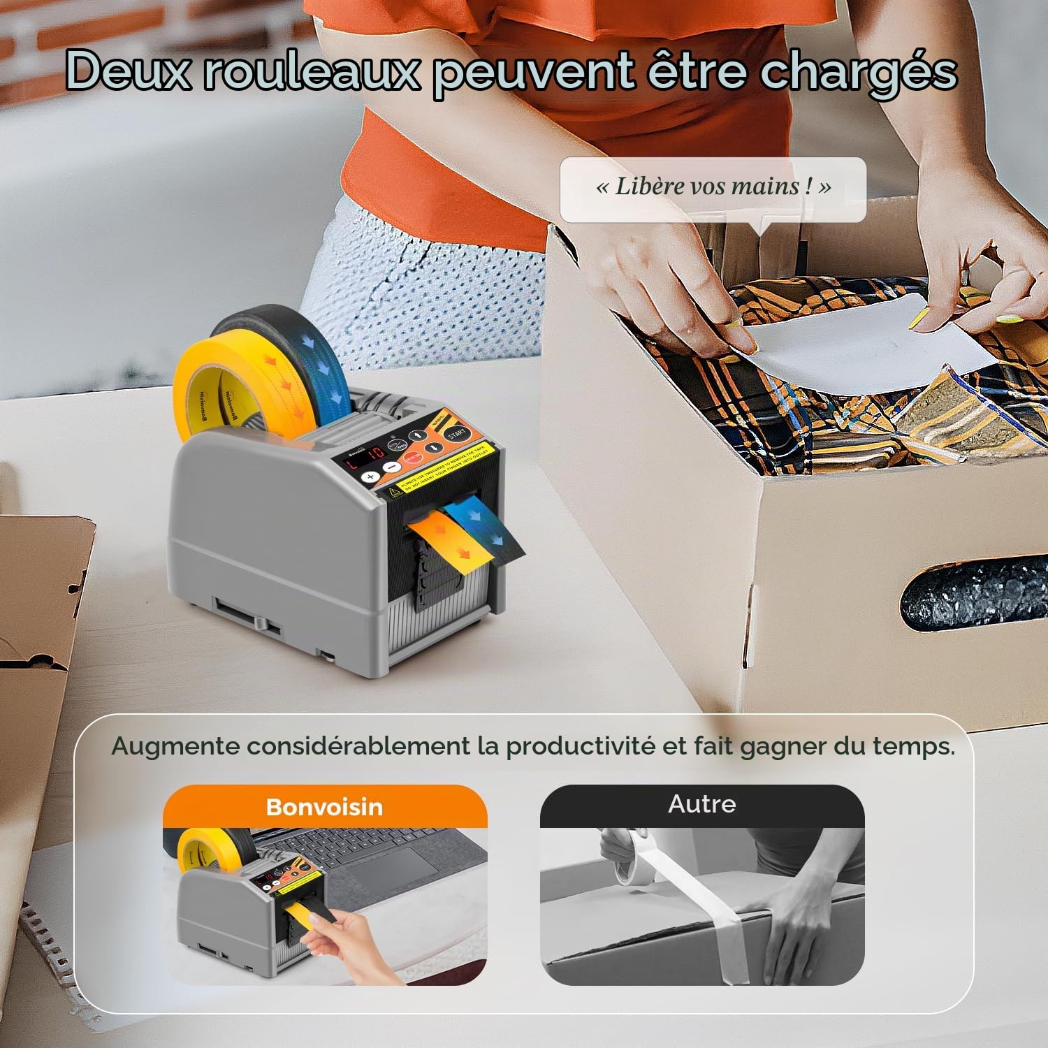 Bonvoisin Dévidoir automatique de ruban adhésif, coupe maximale de 39 "x2.36", applicable aux rubans adhésifs double face, avec modes manuel et automatique, mémoire de réglage de la longueur (EU) | Largeur 6-60, Longueur 5-999 Mm, Avec Mémoire De Réglage