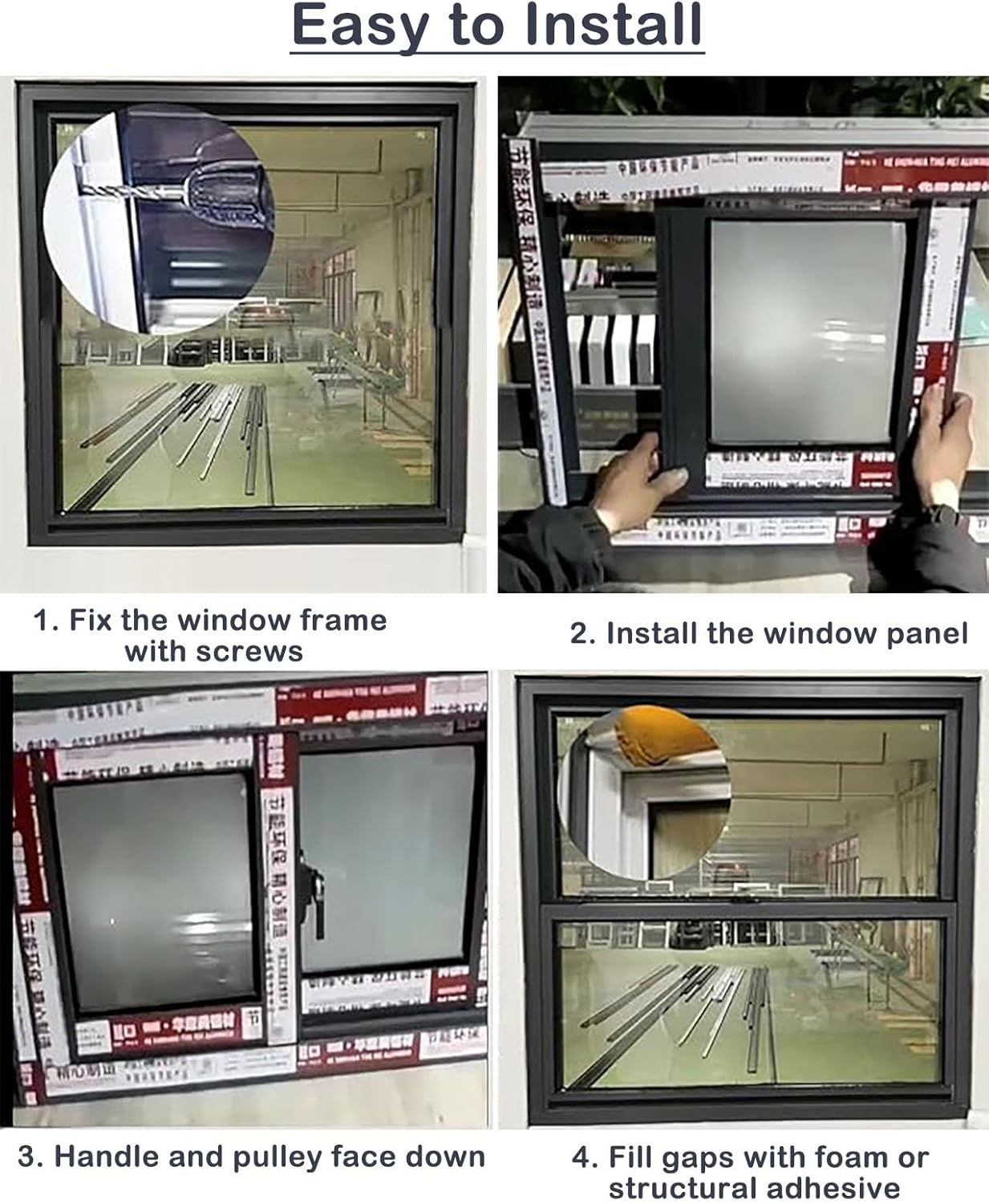 White Bathroom Windows for Privacy and Ventilation, Horizontal Sliding Aluminum Window with Frosted Glass & Screens, Large Small Household Window(WxH 24x12in/60x30cm)