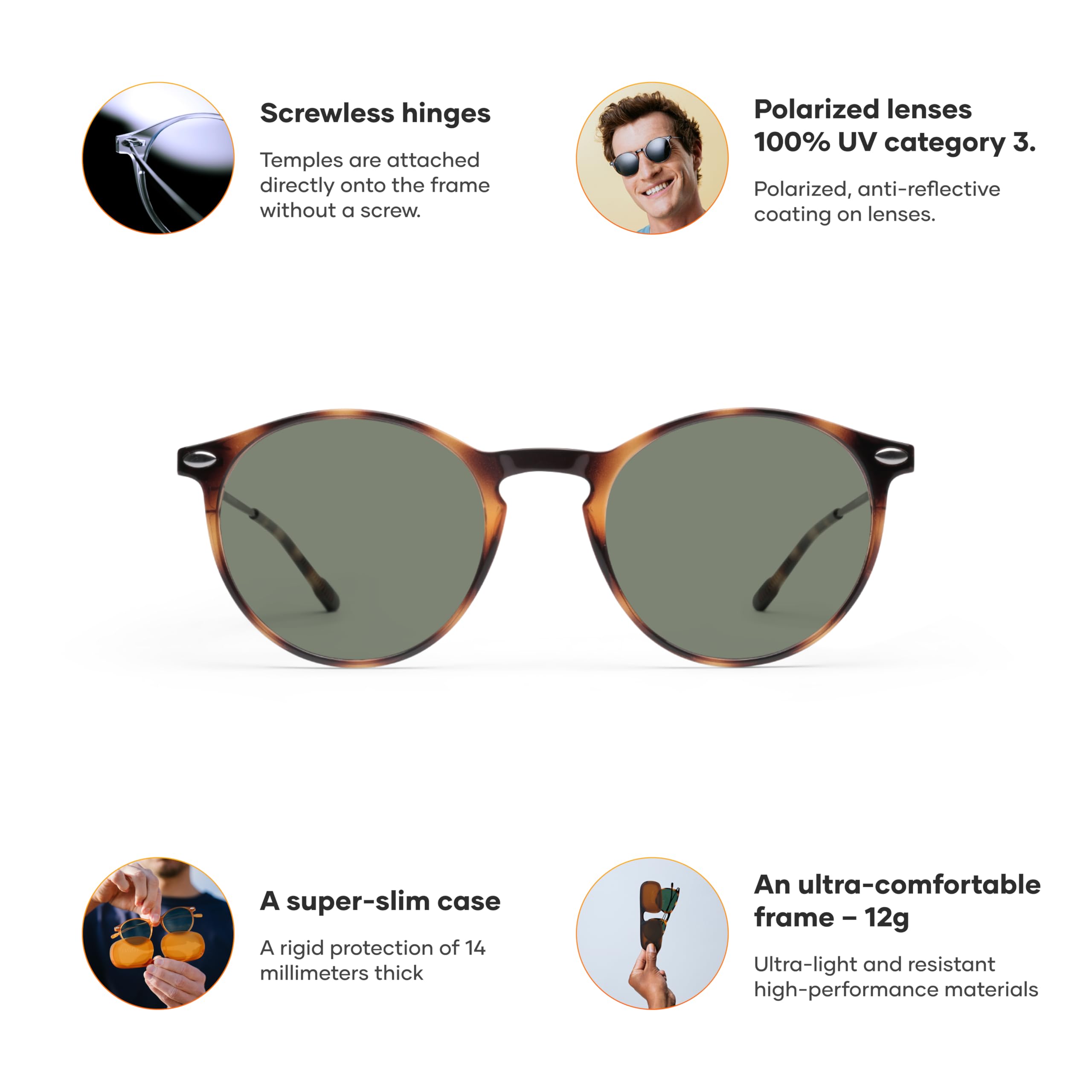 Nooz Optics Unisex polaryzacyjne okulary przeciwsłoneczne – smukłe i stylowe, 100% ochrona przed promieniowaniem UV, okulary przeciwsłoneczne dla mężczyzn i kobiet, z kompaktowym etui, kolekcja CRUZ