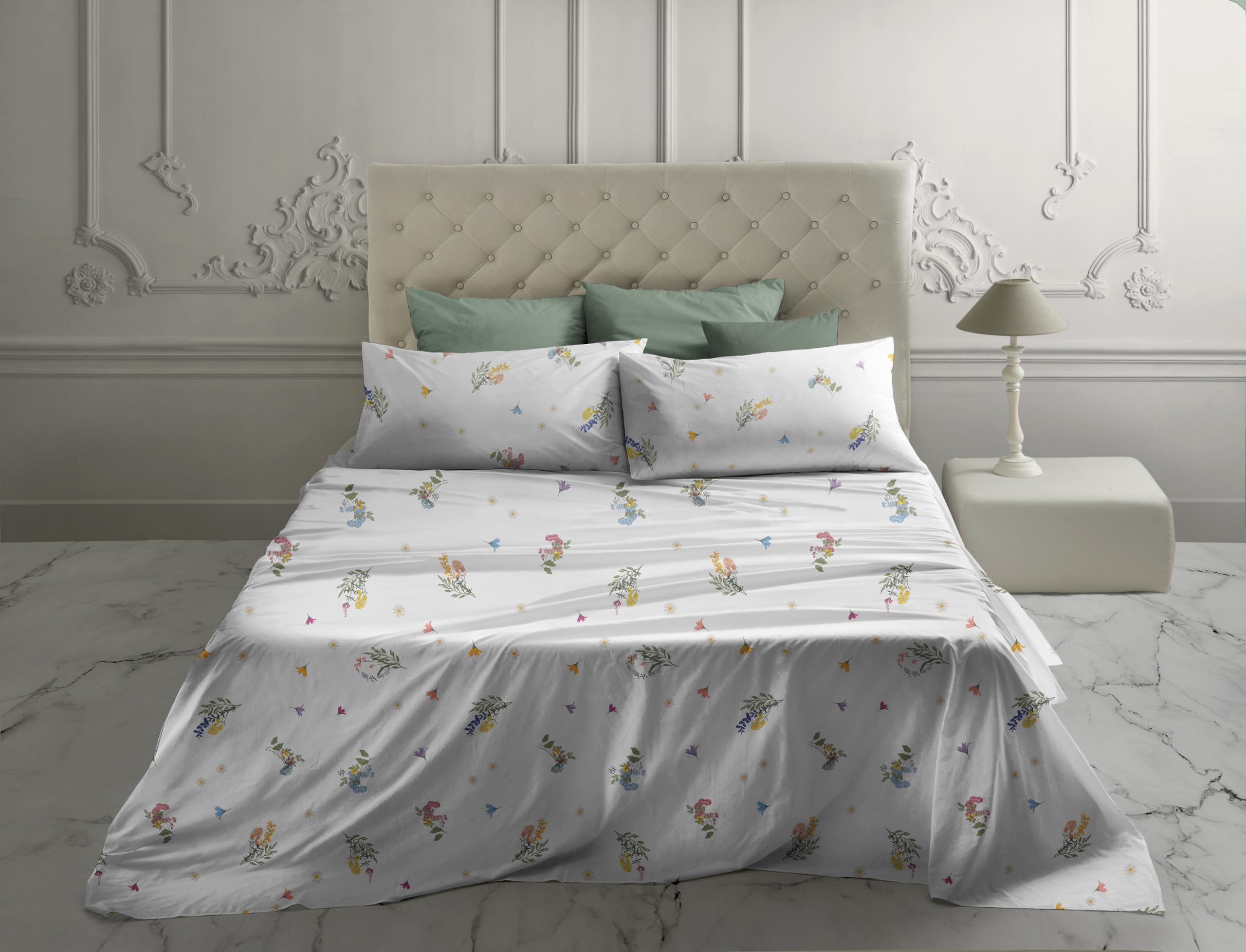 hermet Laura Biagiotti, Set Lenzuola Matrimoniali Cotone, Completo Letto, 100% Cotone, Lenzuolo Sopra, Lenzuolo Con Angoli, Coppia Federe, Fantasia Floreale Hamal