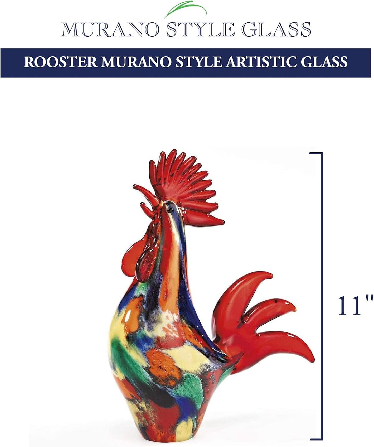 Badash Murano-Style Art Glass Rooster Sculpture Table Decor, 11 Inch image 3