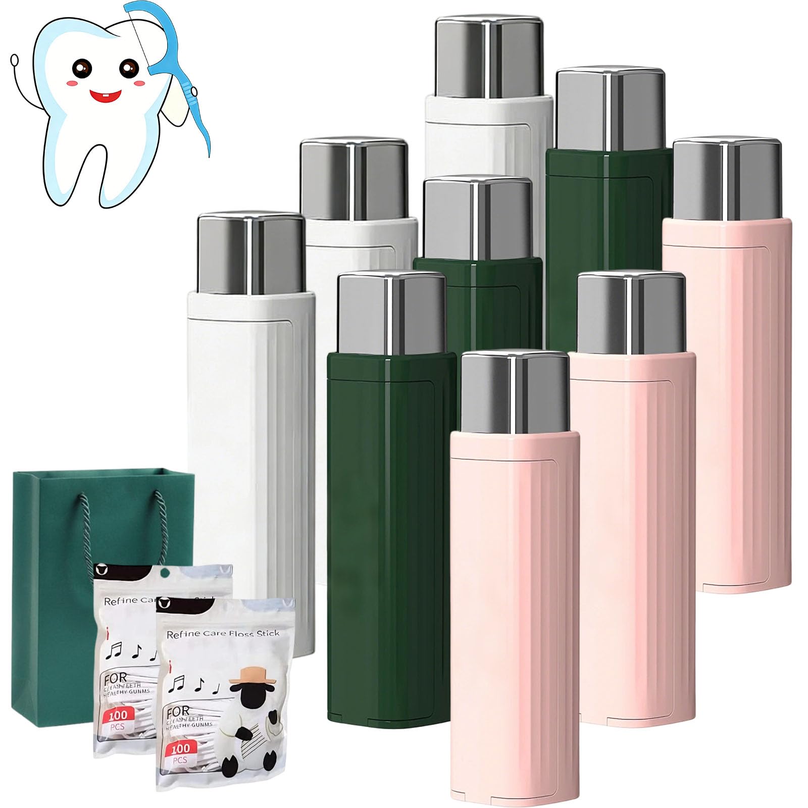 2026 Upgrade Portable Floss Dispenser Automatic Dental Floss Picks Case with 100 PC Refillable Flosses Dispenser Refillable Flosses