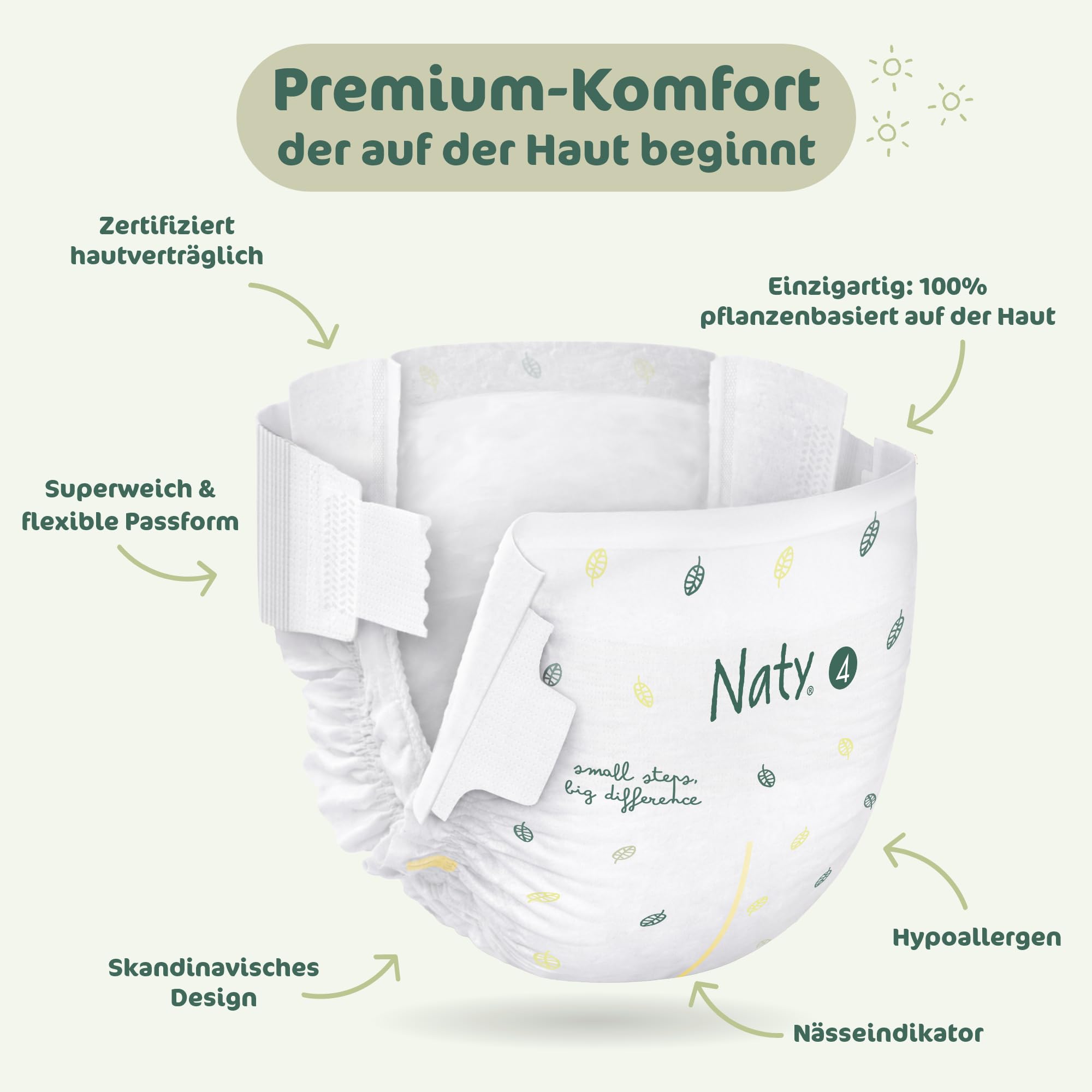Naty BioEmbrace Baby Windeln Größe 4 (7–18 kg) 88 Stück Hypoallergen Saugstark Auslaufschutz