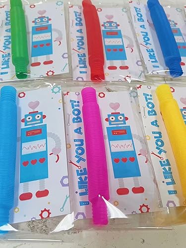 Tarjetas robot de San Valentín con tubos pop para el aula de niños, regalos del día de San Valentín para niños, divertidas tarjetas de intercambio