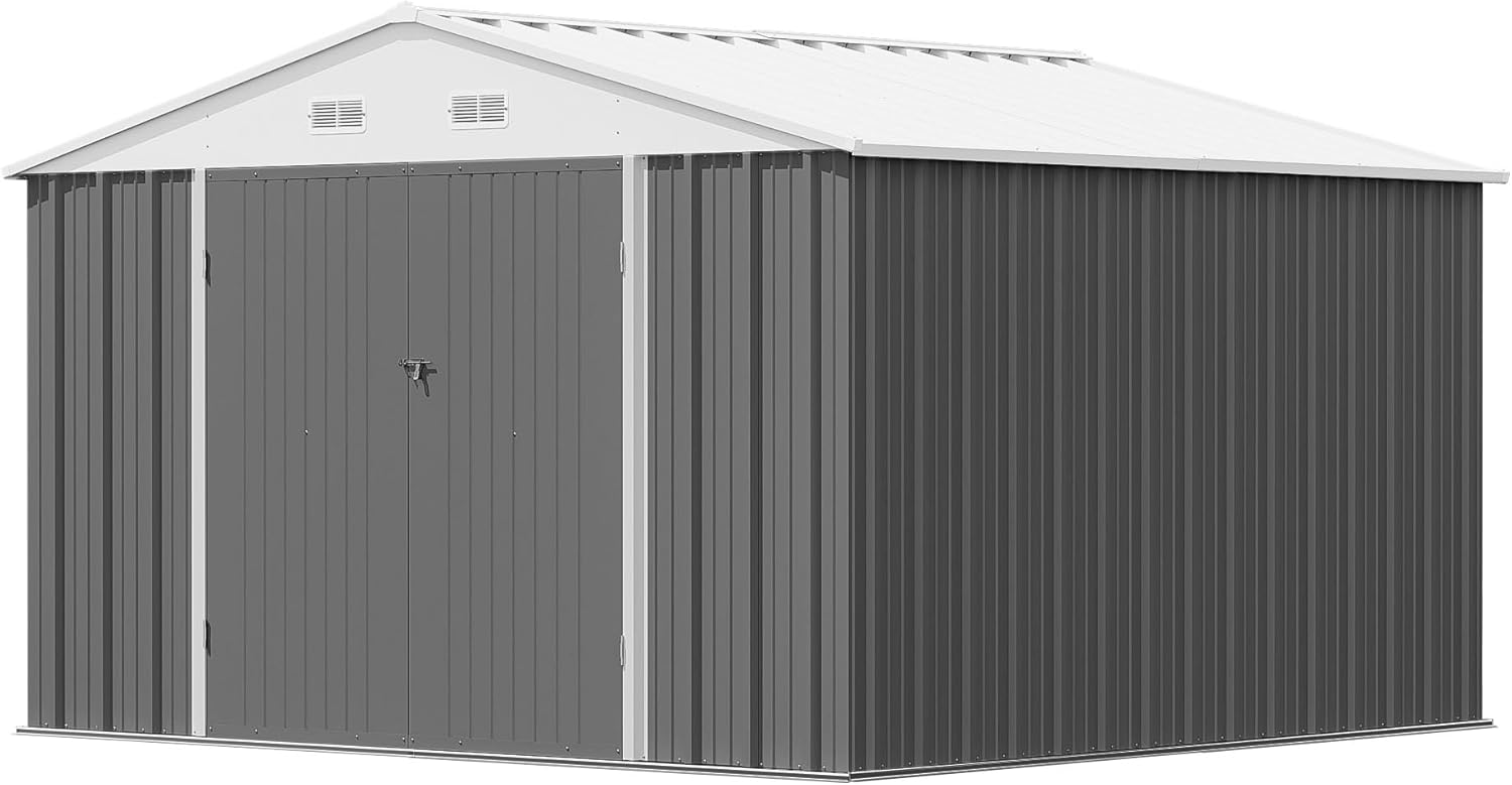 Patiowell 6x4 FT Storage Shed, Outdoor Metal Sheds with Lockable Door and Sloping Roof, Waterproof Outside Utility Garden Tool Shed with Breathable Vents for Patio Lawn Backyard, Brown