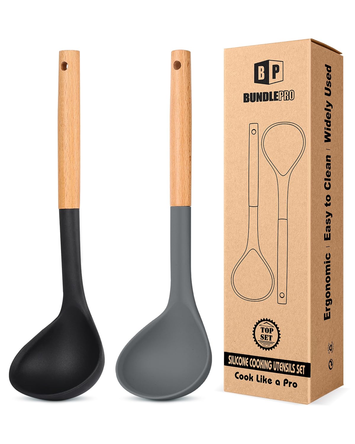 Ustensiles de cuisine anti-rayures : grand lot de 2 louches à soupe