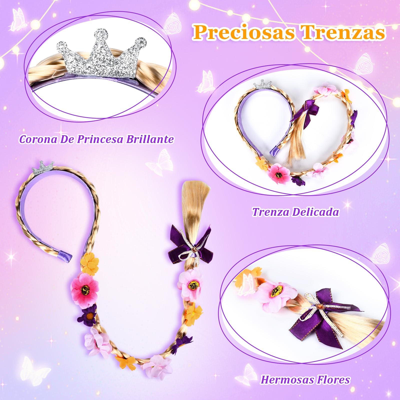 Herenear Disfraz Rapunzel Niña, Vestido Princesa para Niños de 3-12 Años, Niña Disfraz de Princesa con Accesorios Vestido de Princesa Tul Cumpleaños Fiesta Cosplay Navidad Carnaval Vestidos