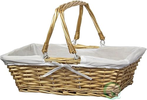 Vintiquewise (TM) Cesta rectangular de sauce con forro de tela blanca