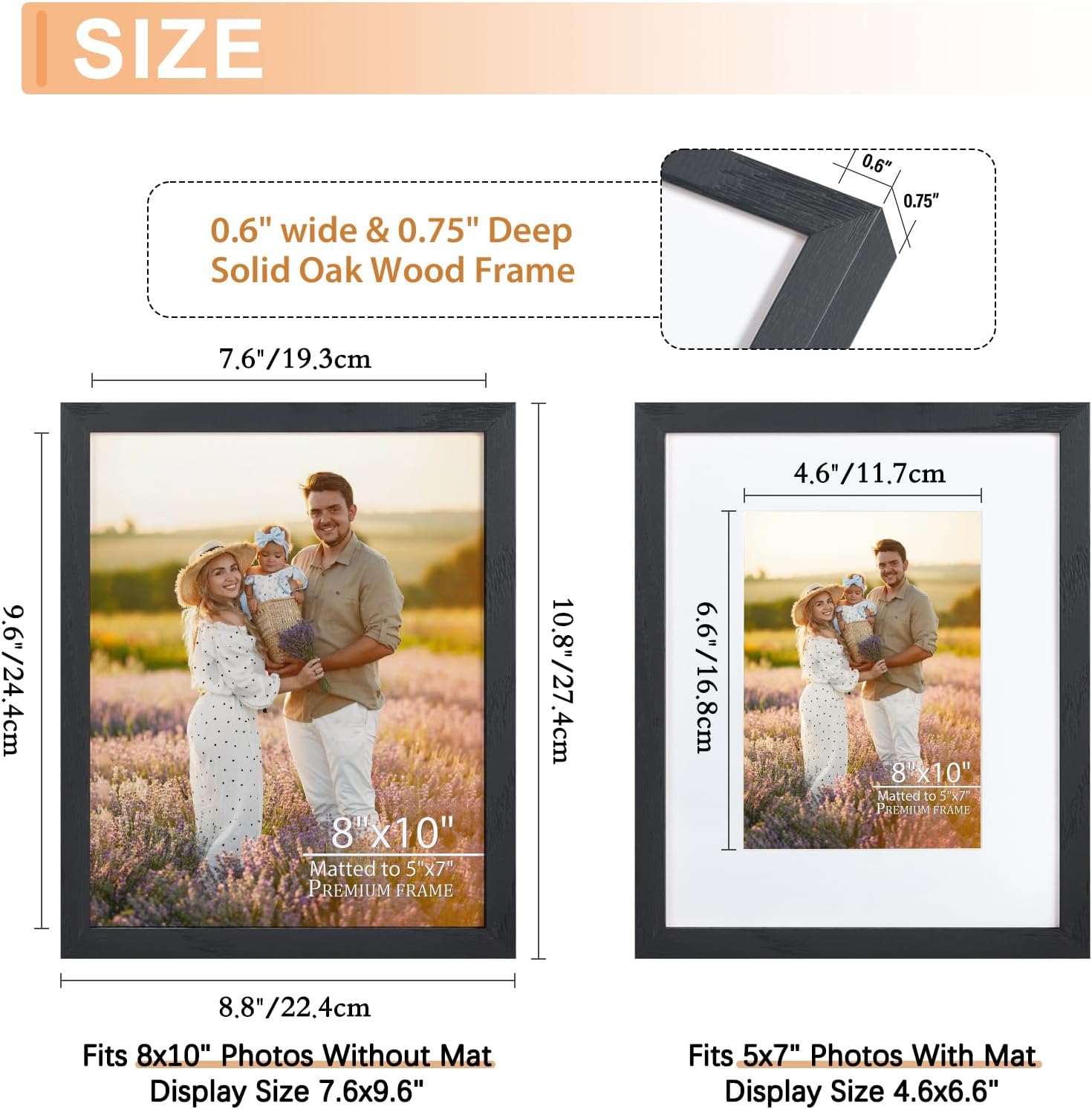 8x10 Picture Frame with Mat, Solid Black Wood, 8x10 Frame Matted to 5x7, Real Tempered Glass, Natural Wood Frame for Wall Mounting and Tabletop Display, 4 Pack