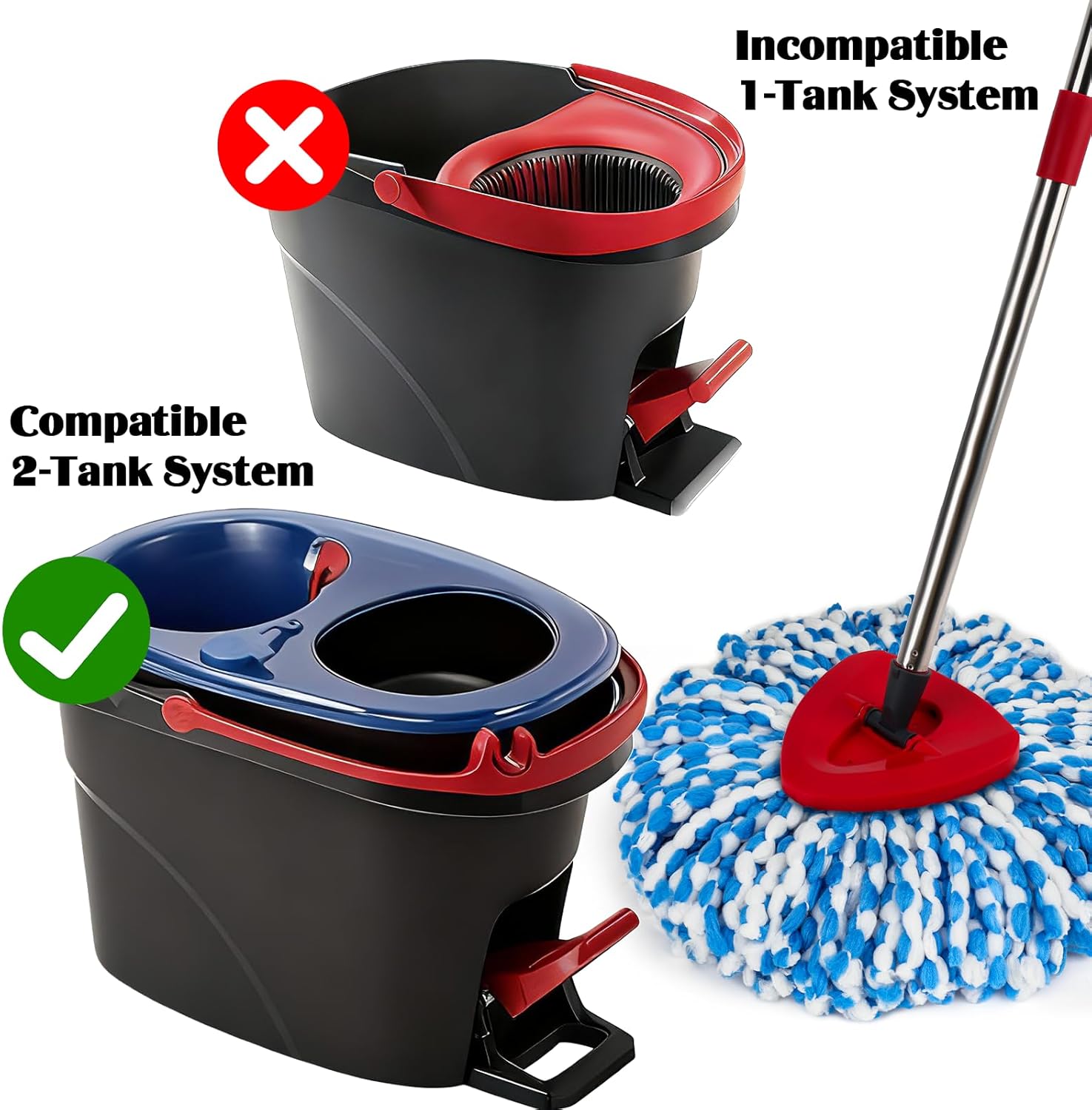 Spin Mop Replacement Set for O-Ceda RinseClean 2-Tank System, 16 Microfiber Spin Mops Refills,1 Scrubber Head,1 Triangle Spin Base,and(31-63in) Adjustable Handle Set Combo Blue-16P