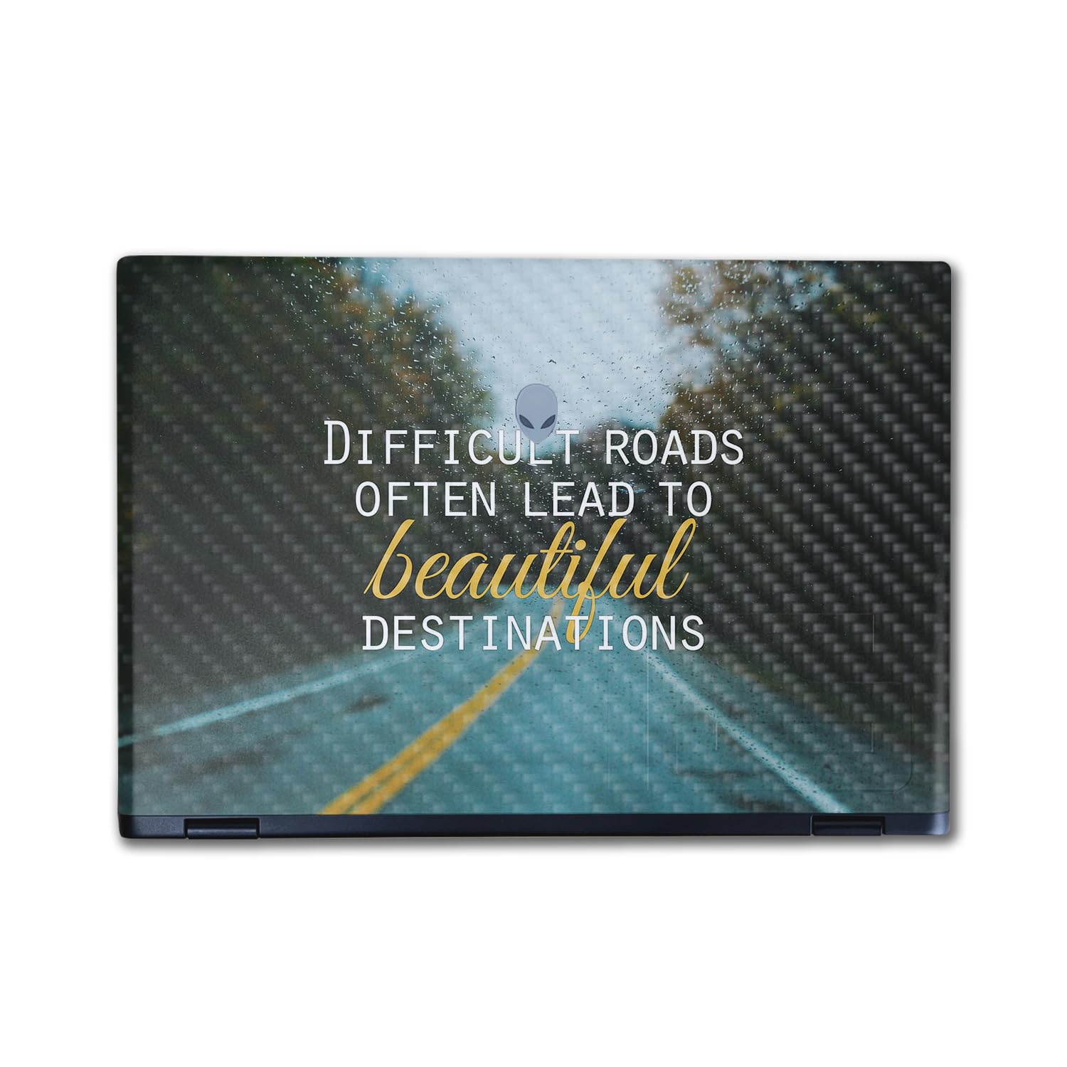 Carbon Fiber Laptop Skin Compatible with Alienware M16 R2 (2024) - Difficult Roads - Premium 3M Vinyl Protective Wrap Decal Cover - Easy to Apply | Crafted in The USA by MightySkins