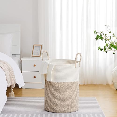 Miniatura 4 de VIPOSCO Cesta de lavandería grande, cesta de almacenamiento de cuerda tejida alta para mantas, juguetes, ropa sucia en la sala de estar, baño,