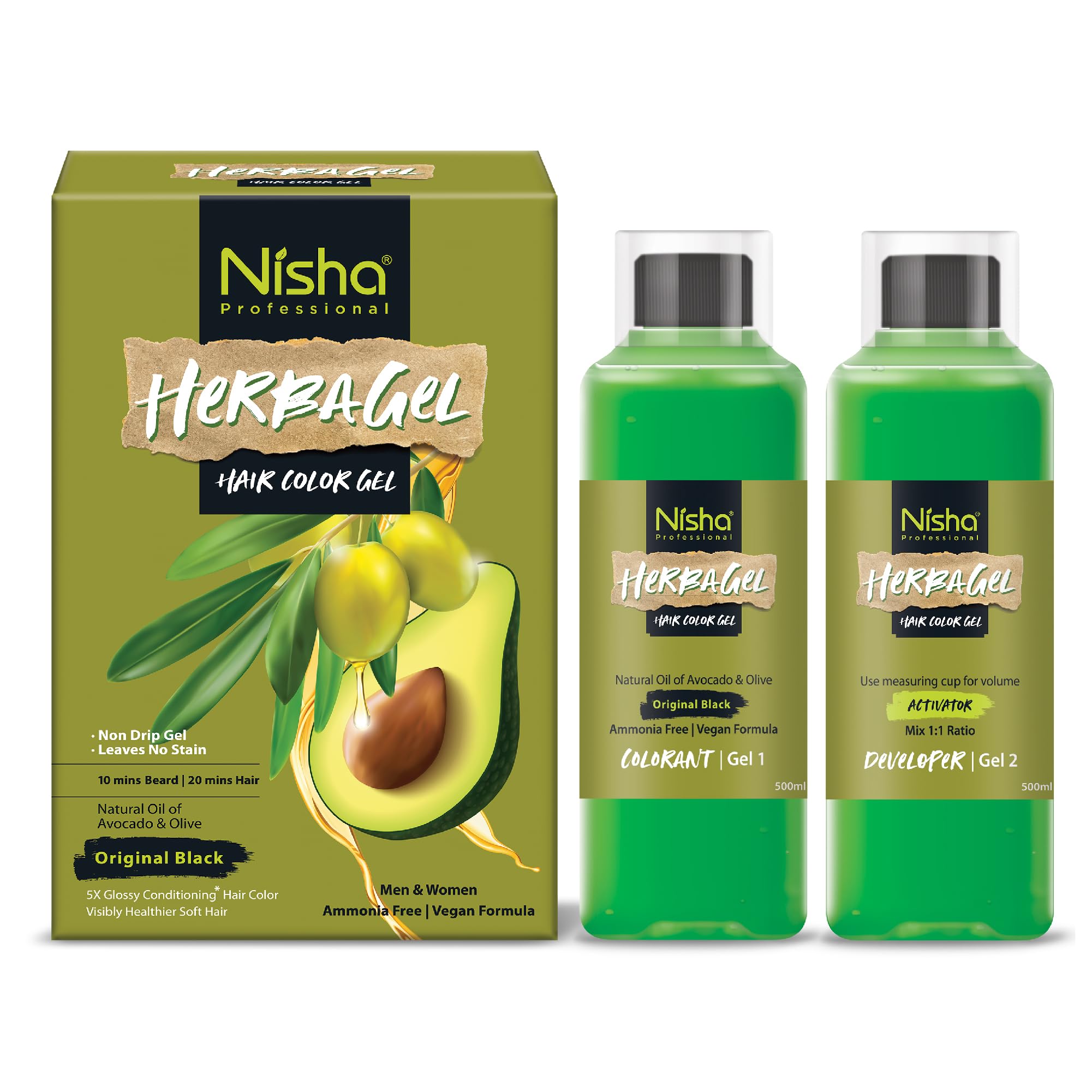Nisha Herba Gel Hair Colour Gel, Original Black 1 Litre | No Ammonia, No Stain, Non-Drip Vegan Formula | Permanent Hair Colour & Hair Dye | 100% Grey Coverage & Long-Lasting Shine-picture-40