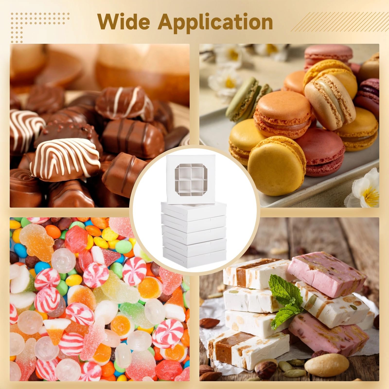 Confezione da 50 scatole vuote da dessert, bianche a 16 scomparti con coperchio trasparente, scatole di carta kraft bianca per cioccolatini, tartufi, biscotti, ideali per bomboniere di nozze e feste
