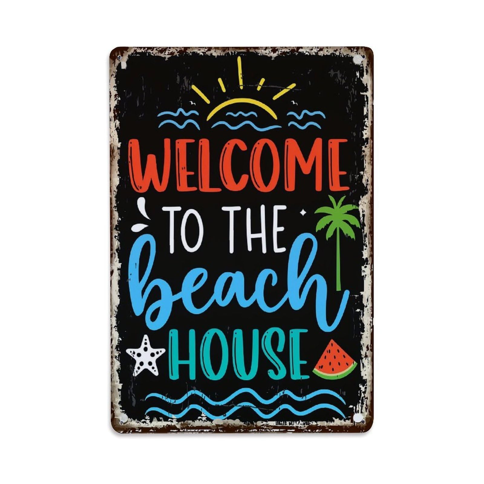 Jdyaojiesheng Vintage Welcome To The Beach House Tin Sign Retro Metal Wall Decor Metal Poster, Home Bar Garage Farmhouse Cafe Wall Art Decoration 8X12inches