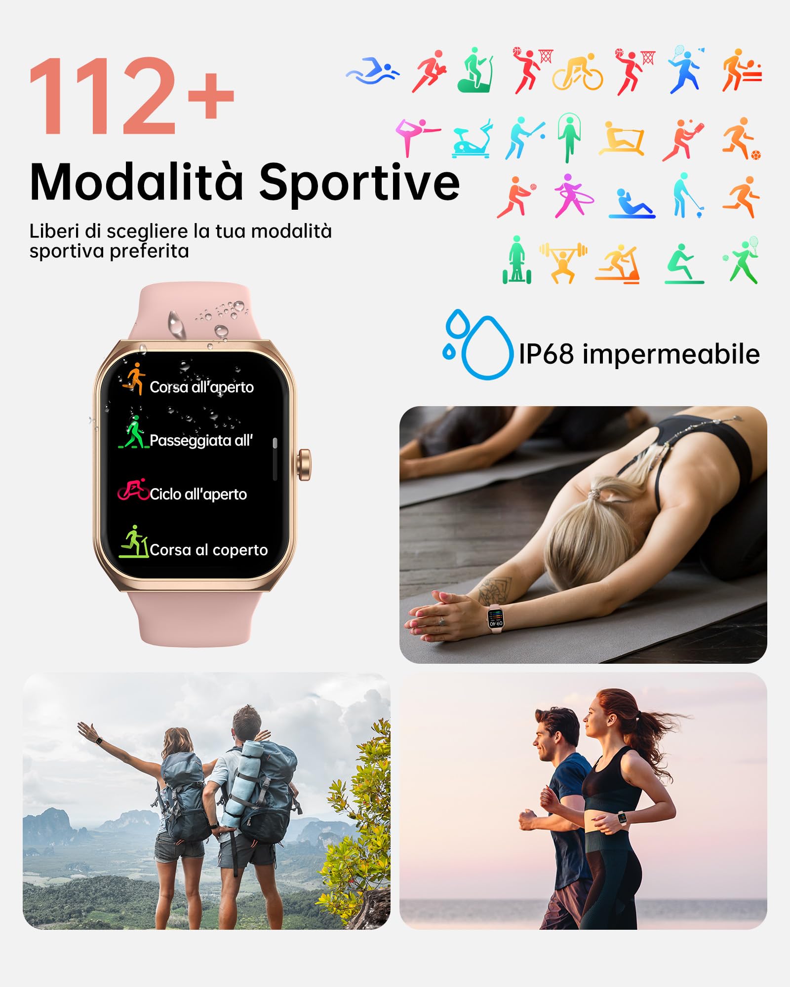 TUYOMA Smartwatch Donna - 1.91" Orologio Smart Watch con Chiamate, 112+ Modalità Sportive, IP68 Impermeabile, Monitoraggio Sonno/Cardiofrequenzimetro/Donne Della Salute, Gaming, per Android/IOS