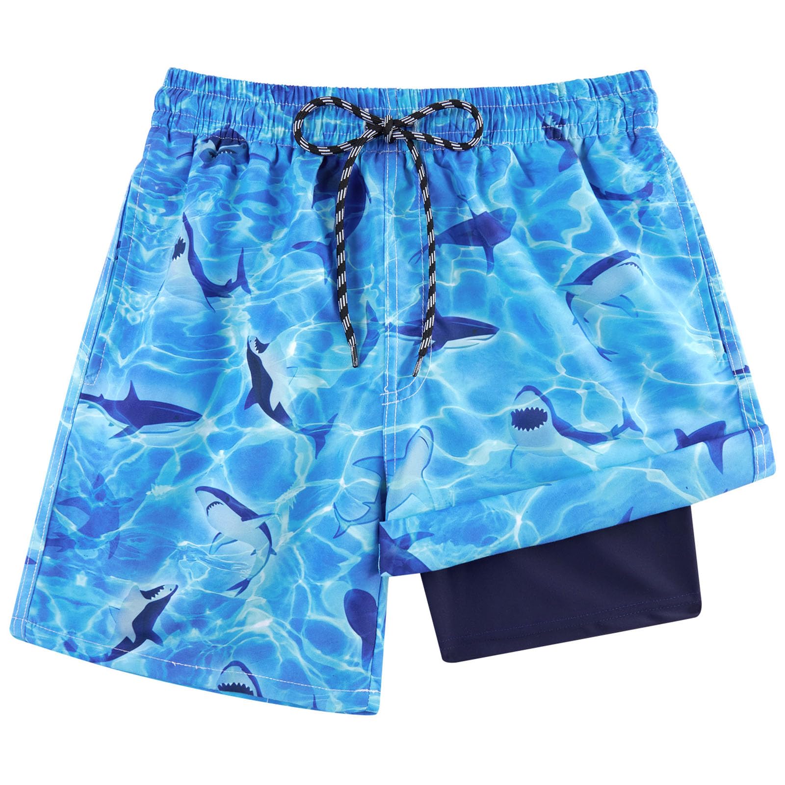 kids4ever Badehose Jungen Kinder Badeshorts mit Kompression Liner 2 in 1 Schnelltrocknend Strandhose Surf Shorts Kurze Schwimmhose 7-18 Jahre