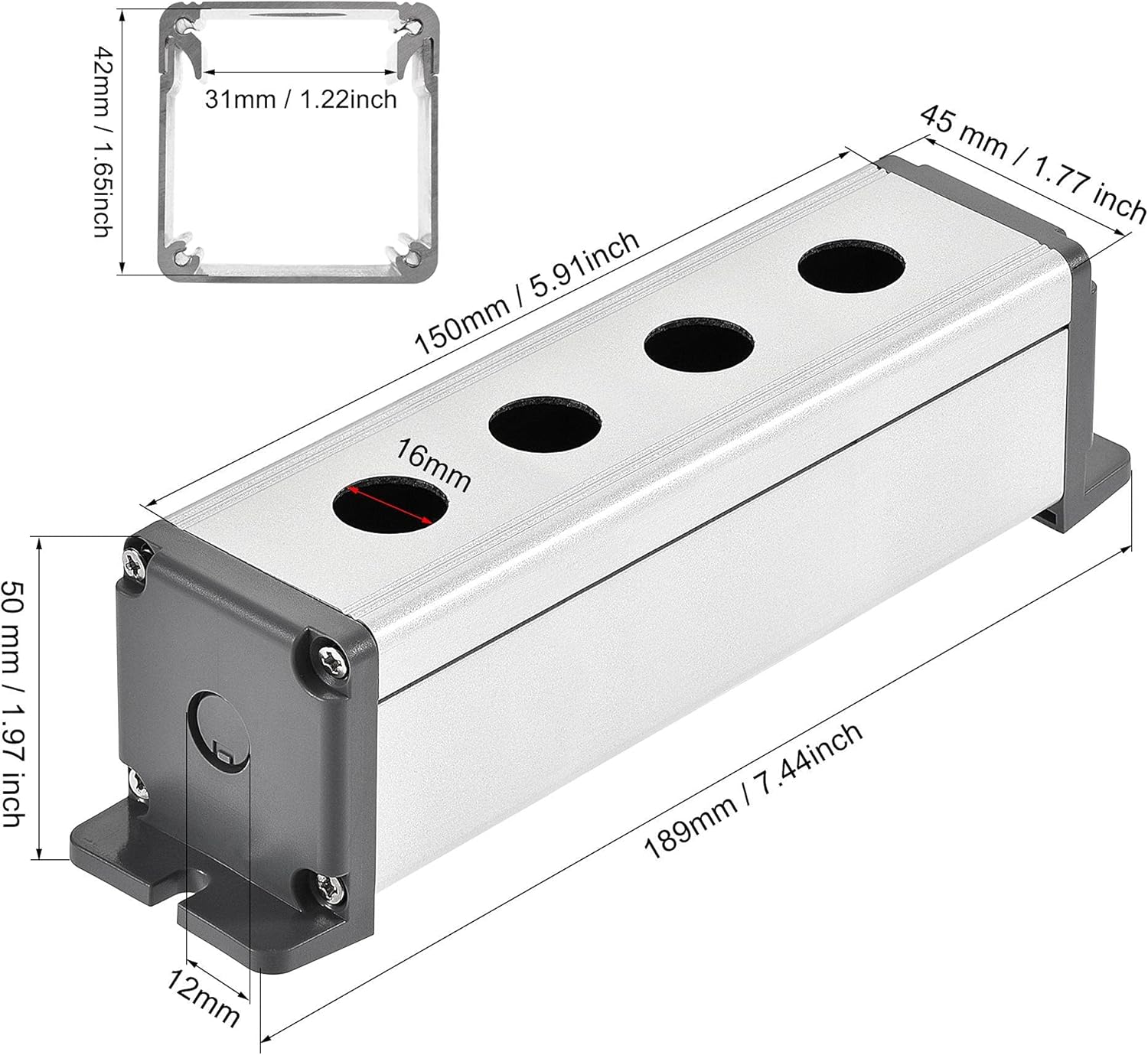 uxcell 4 Holes 16mm Aluminum Switch Button Station Box with a PG7 Cable Gland and Mounting Base