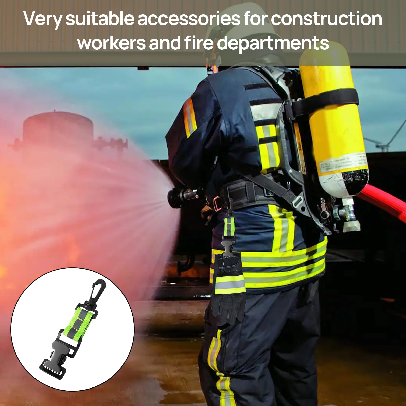 2 guanti da vigili del fuoco, supporto per guanti, guanti da pompiere, doppia clip, clip con clip in metallo, supporto per guanti e maschere