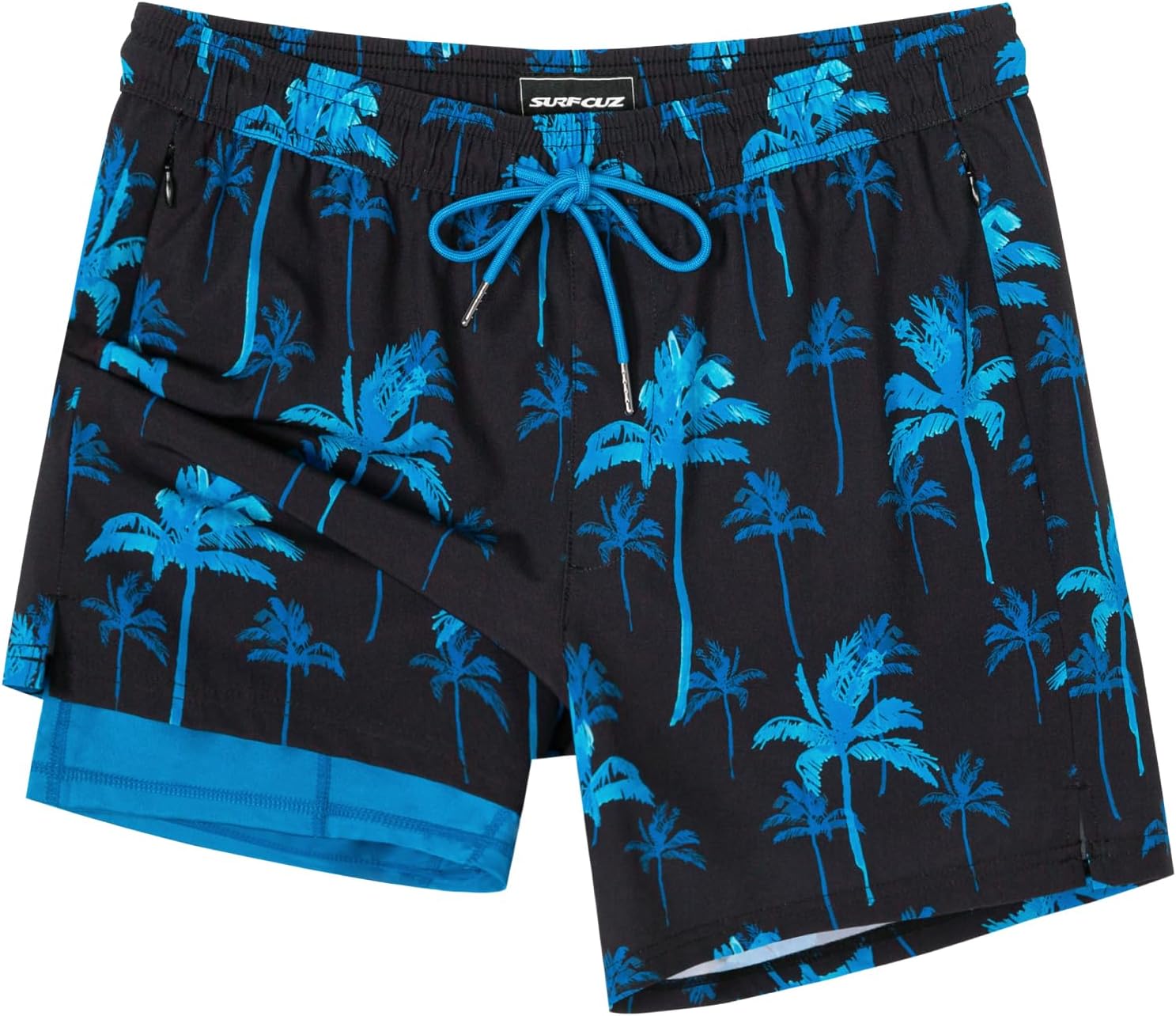 SURF CUZ Mens Swim Trunks with Compression Liner Swimming Trunks 5 Inch Bathing Suit Zipper Pockets Quick Dry Swim Shorts